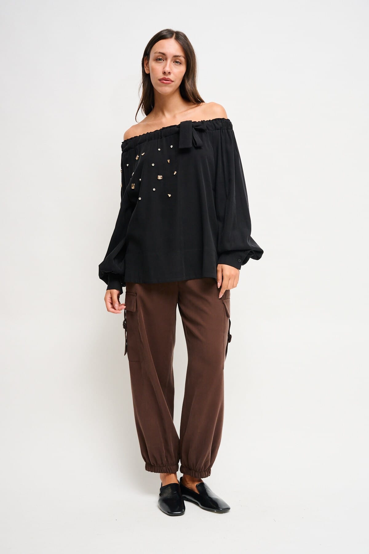 Maryley - Top à col bateau en viscose avec strass