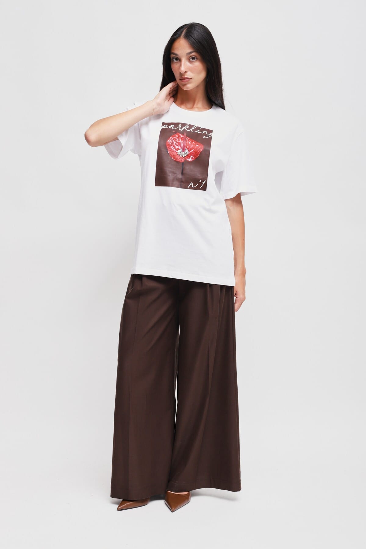 T-Shirt en coton avec imprimé et strass Maryley