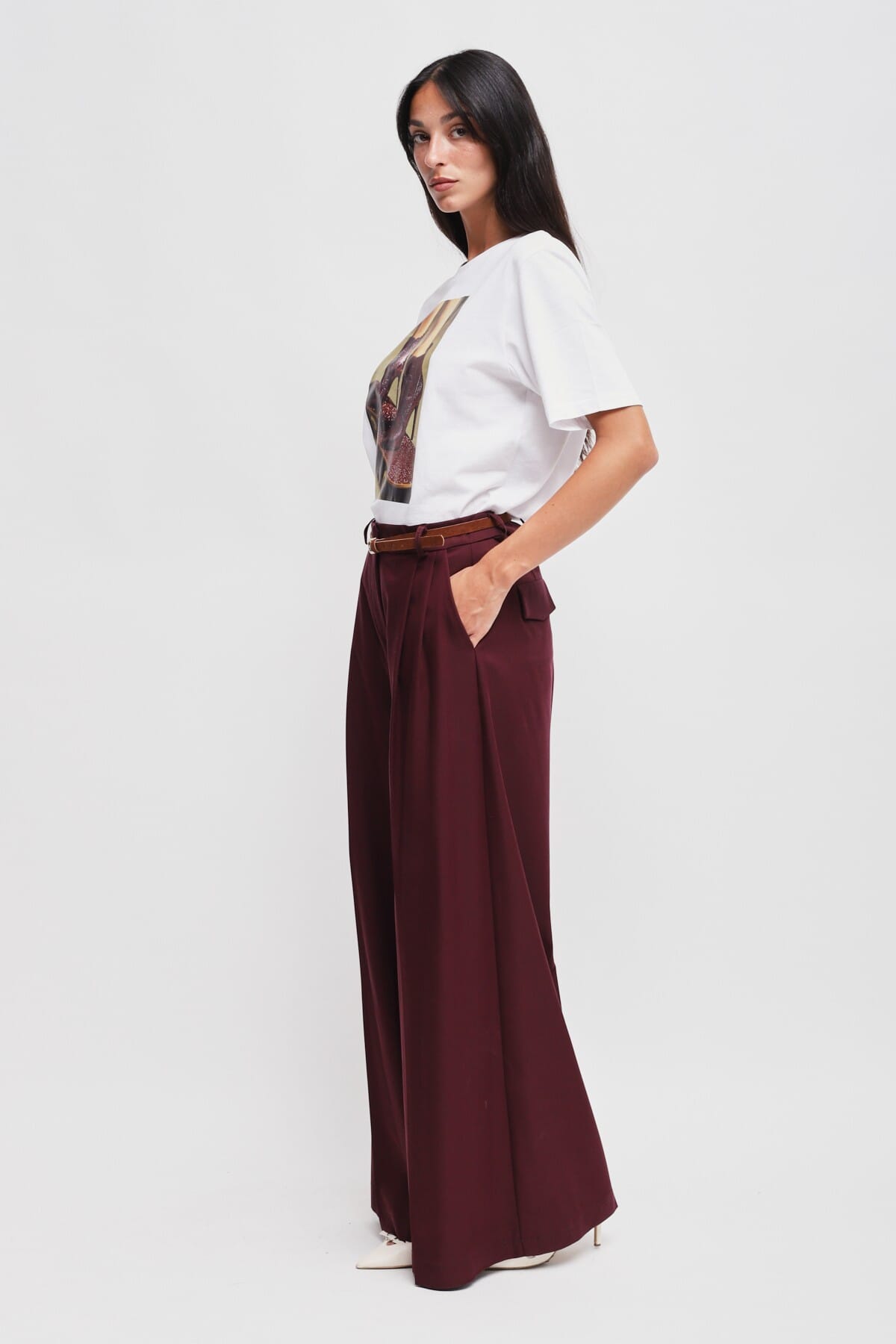 Pantaloni Palazzo In Viscosa Con Doppia Pinces E Cintura Maryley