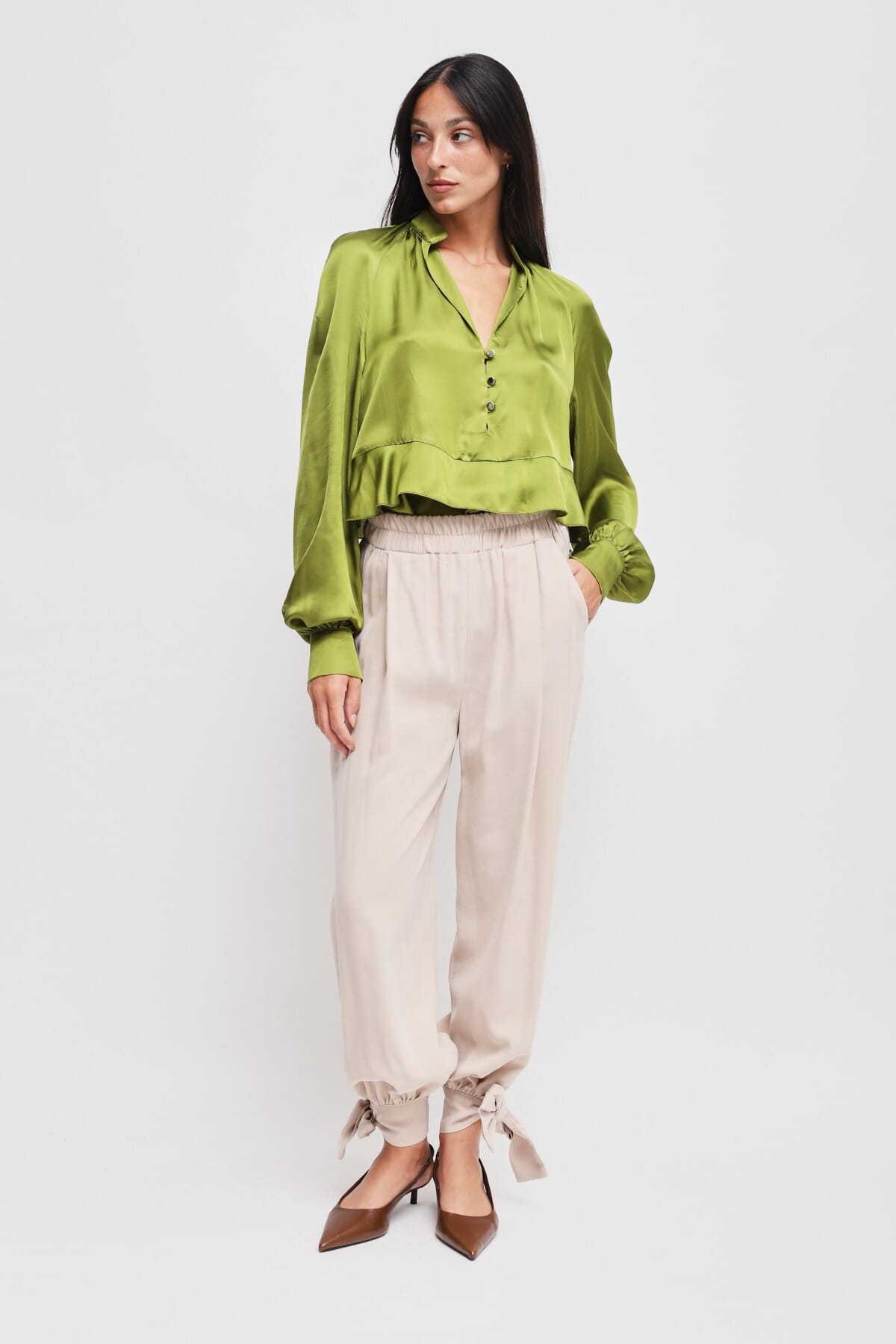 Pantaloni In Viscosa Con Fiocco Sul Fondo Maryley