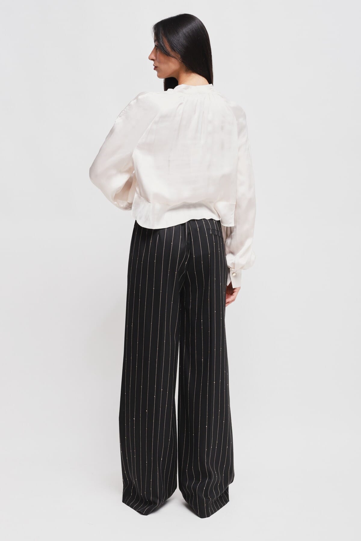 Pantaloni Palazzo Gessati Con Micro Paillettes Maryley