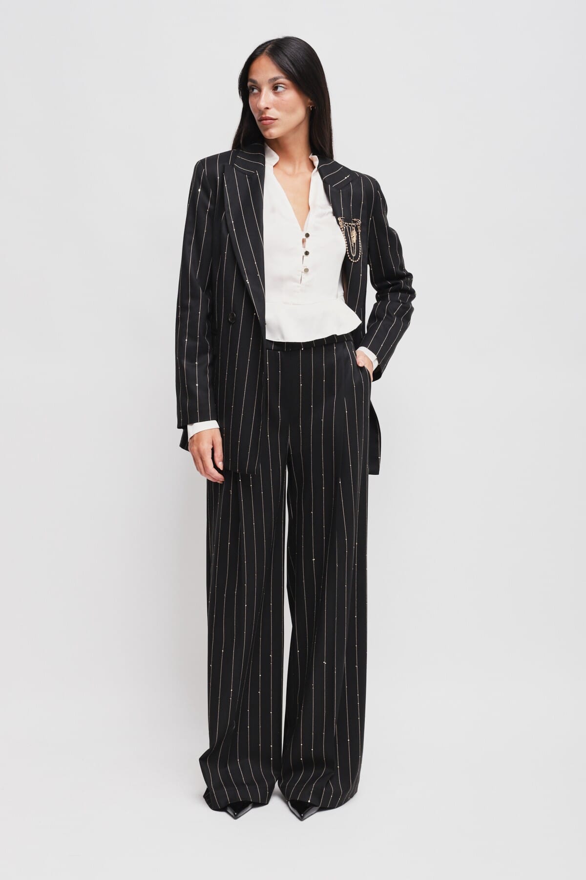 Pantaloni Palazzo Gessati Con Micro Paillettes Maryley