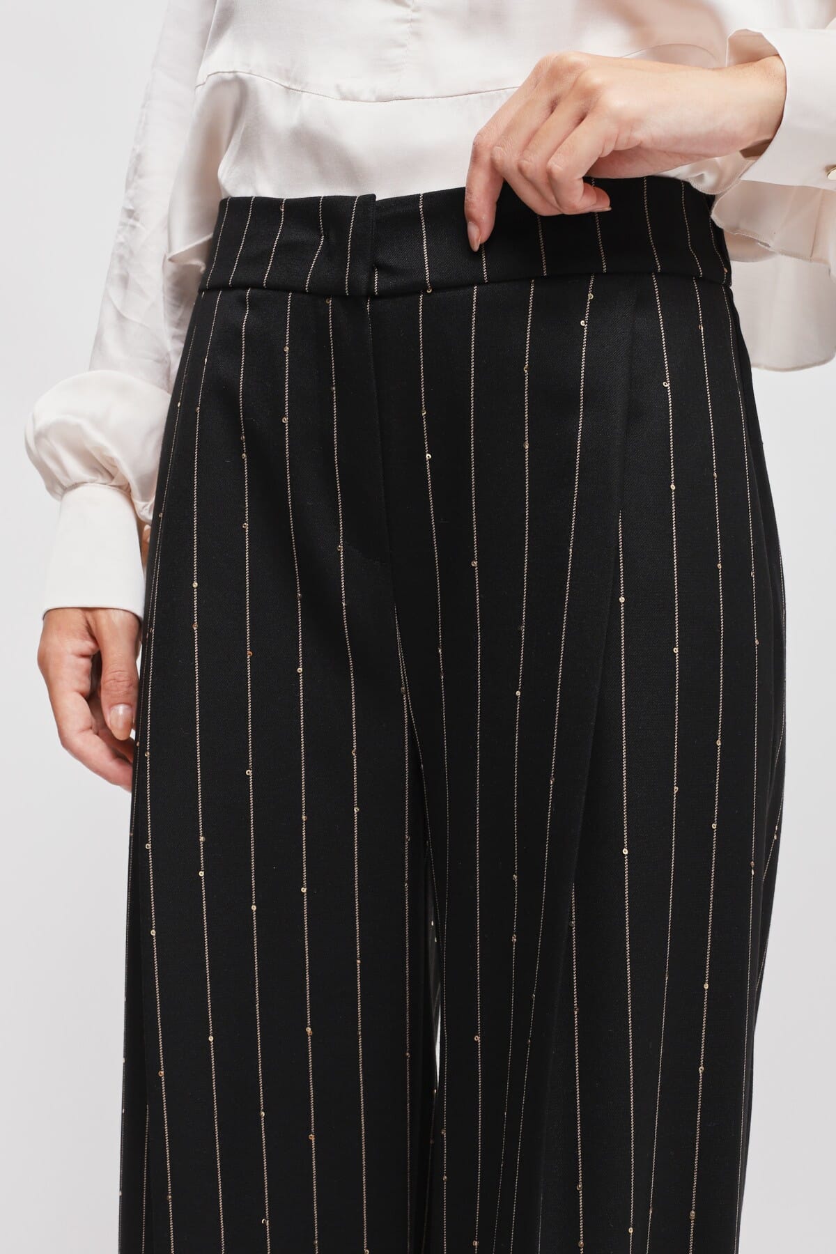 Pantaloni Palazzo Gessati Con Micro Paillettes Maryley