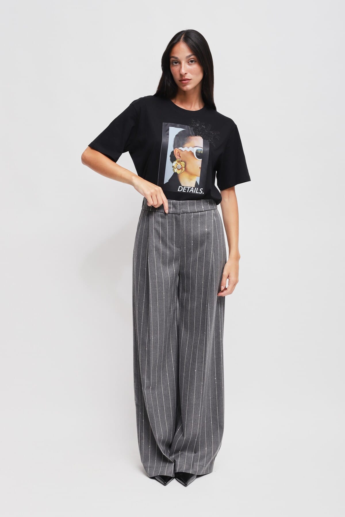 Pantaloni Palazzo Gessati Con Micro Paillettes Maryley