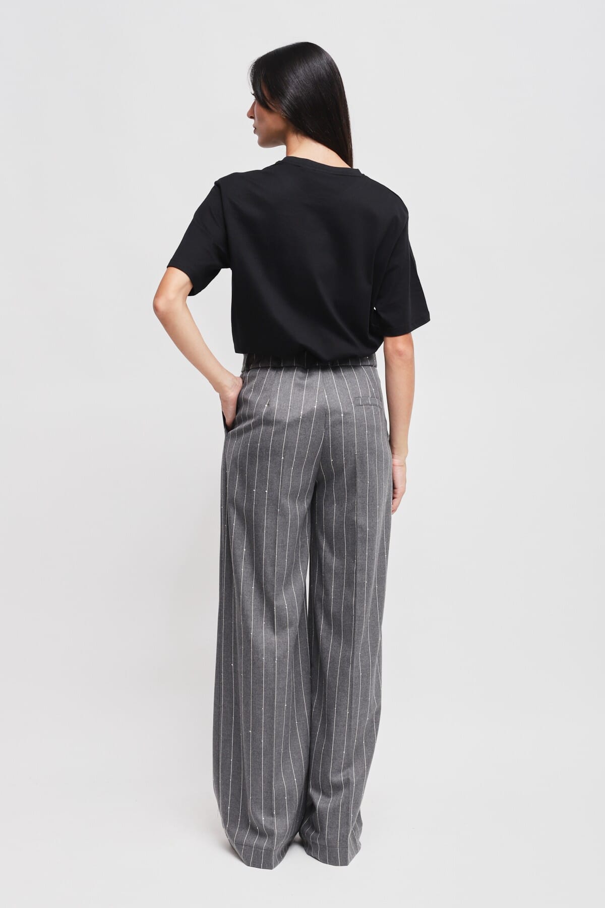 Pantaloni Palazzo Gessati Con Micro Paillettes Maryley