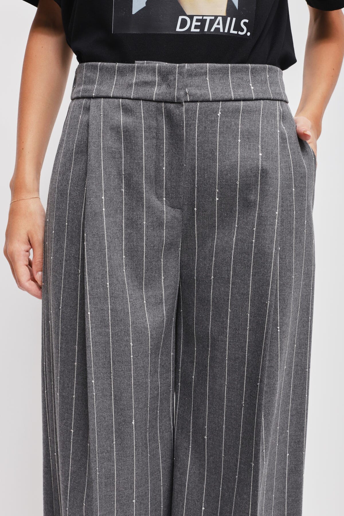 Pantaloni Palazzo Gessati Con Micro Paillettes Maryley