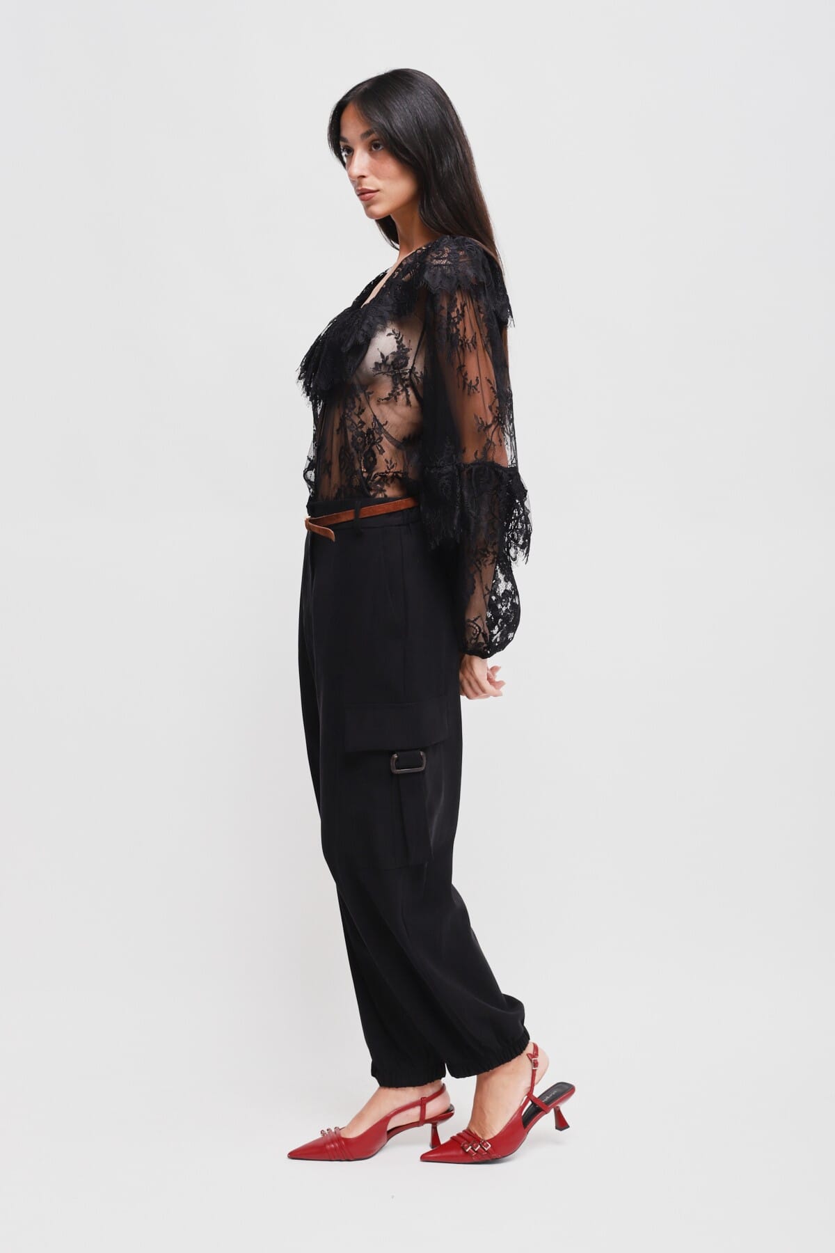 Pantaloni Cargo In Viscosa Con Cintura Maryley