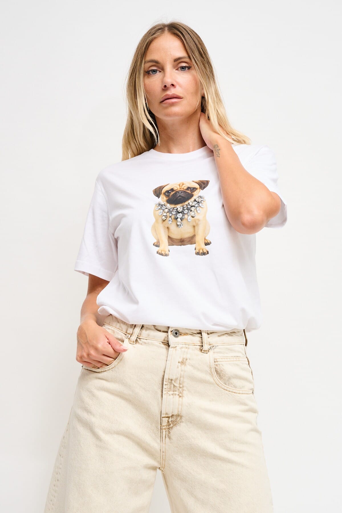 T-Shirt In Cotone Con Stampa E Strass Maryley