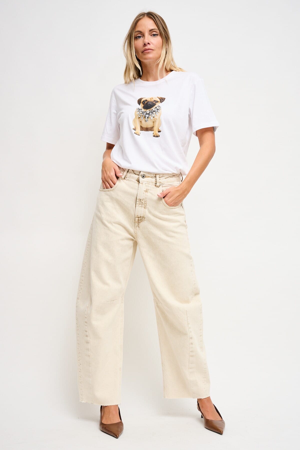 T-Shirt In Cotone Con Stampa E Strass Maryley