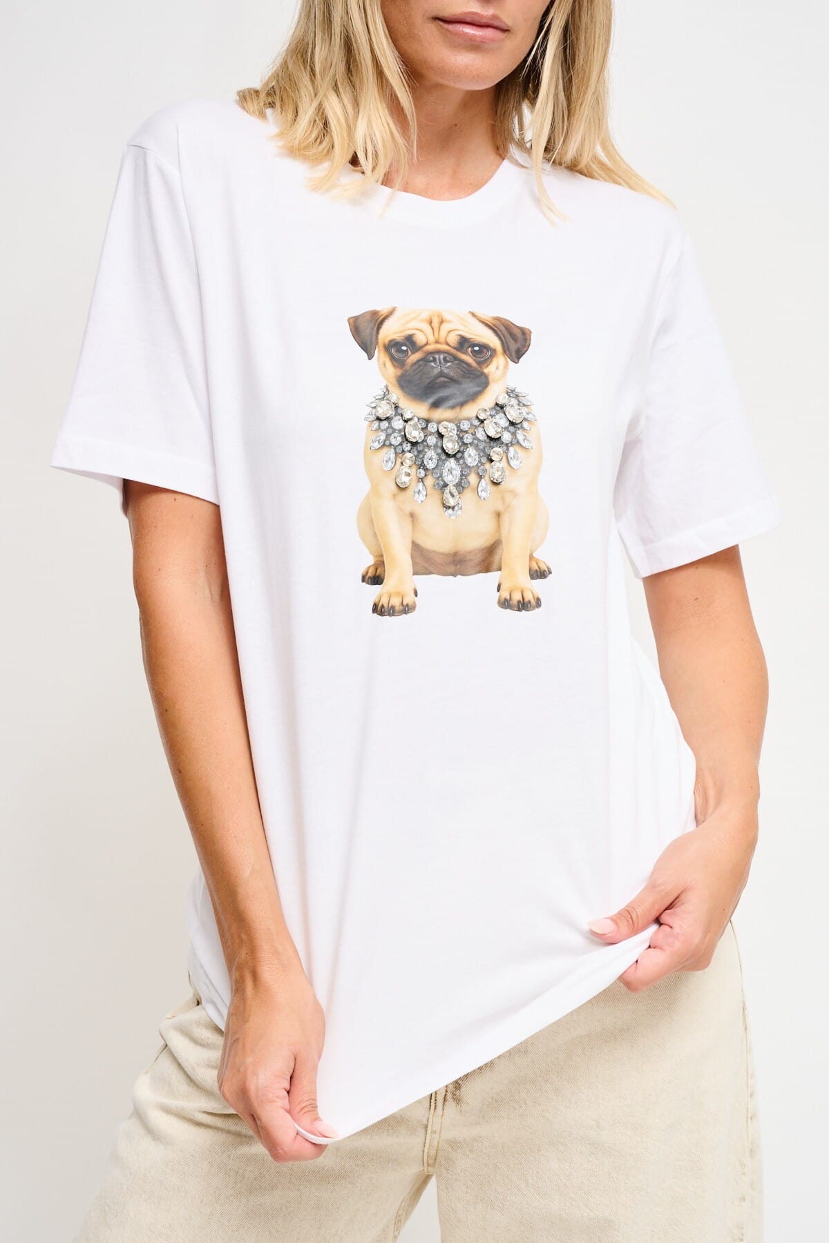 T-Shirt In Cotone Con Stampa E Strass Maryley