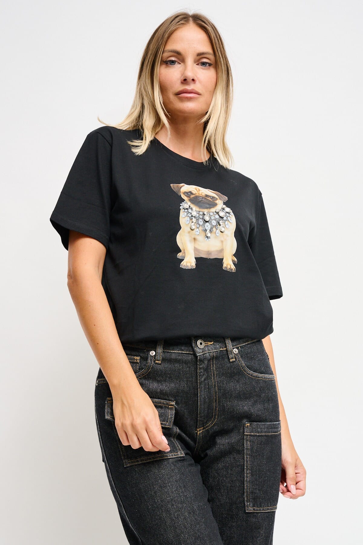 T-Shirt In Cotone Con Stampa E Strass Maryley
