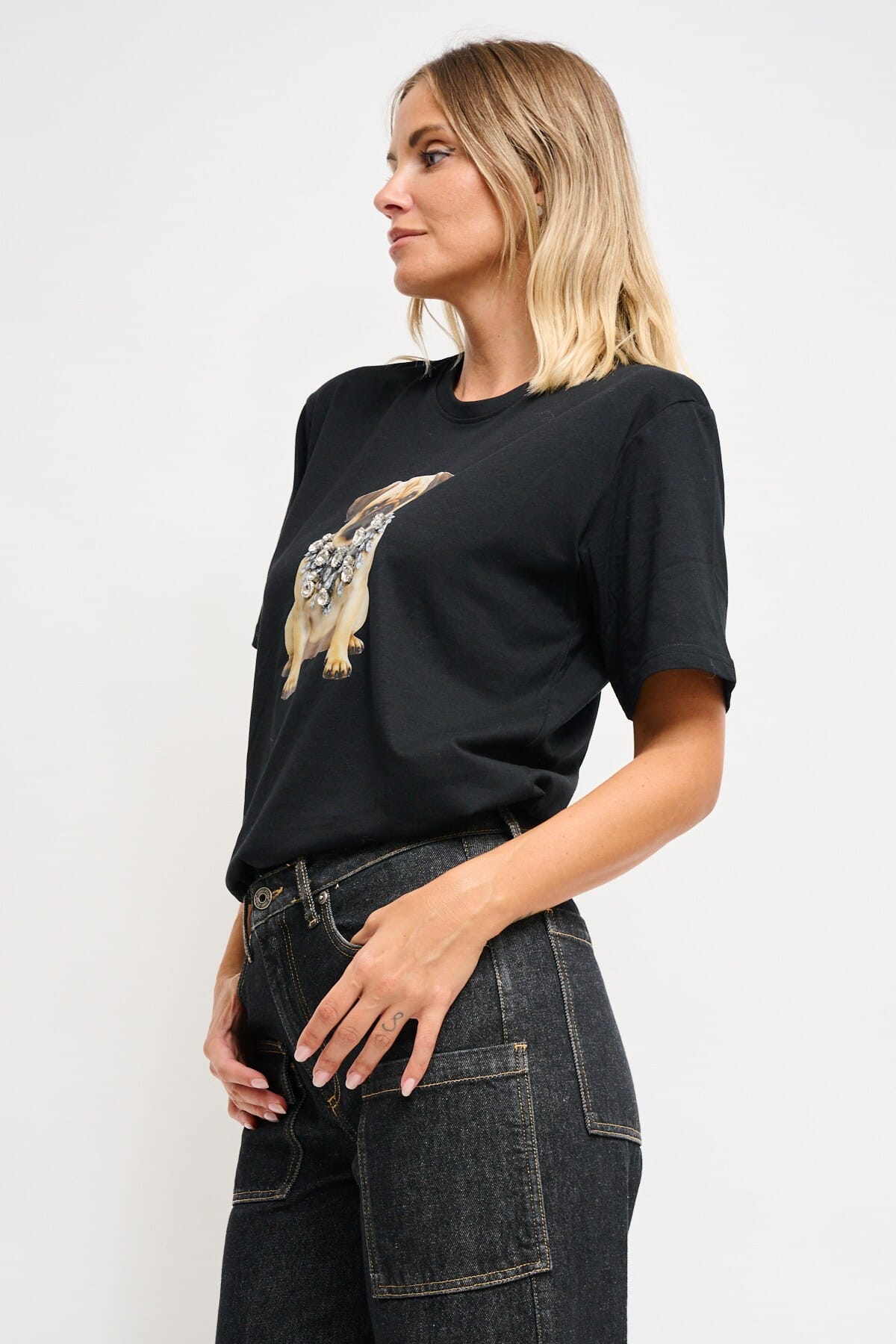 T-Shirt In Cotone Con Stampa E Strass Maryley