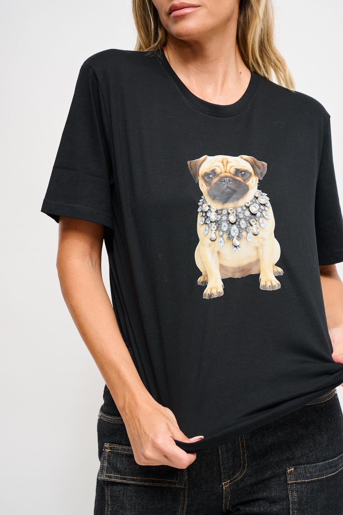 T-Shirt In Cotone Con Stampa E Strass Maryley