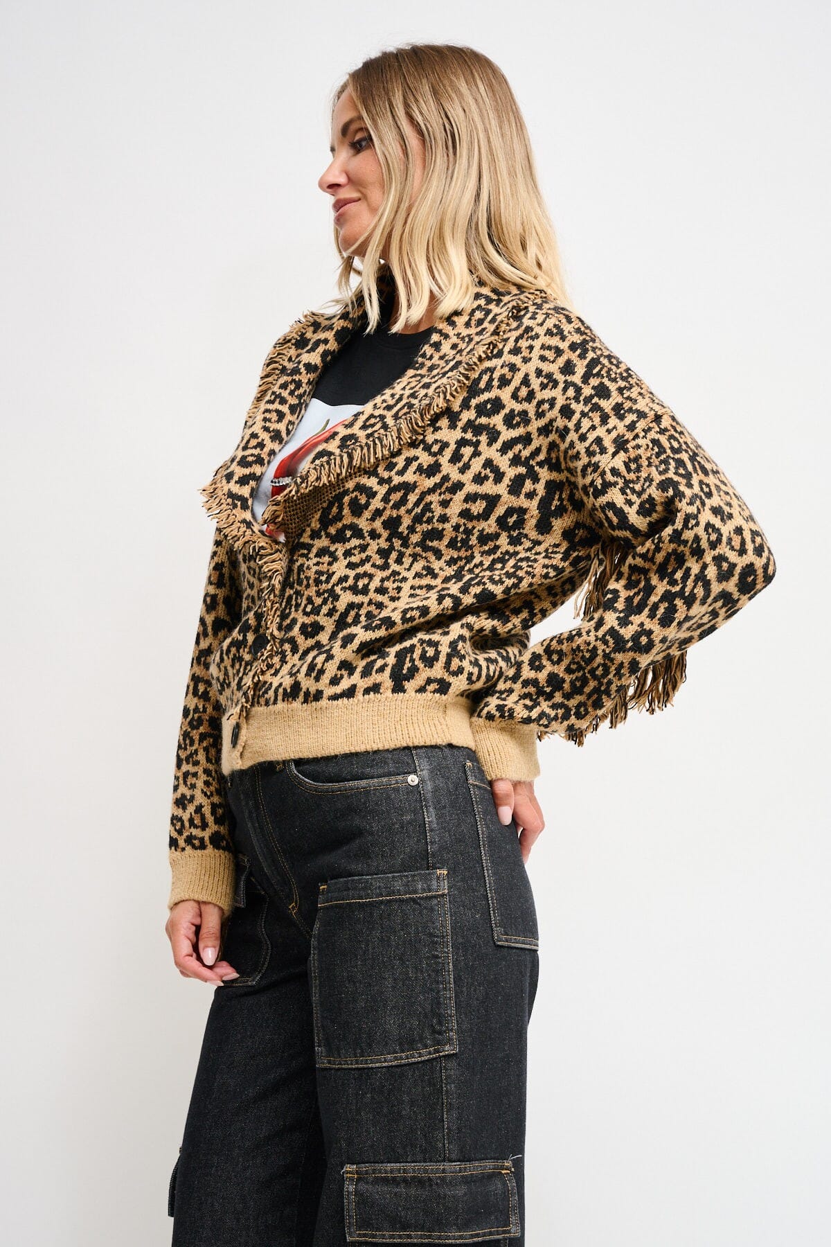 Cardigan Leopardato Con Frange Maryley