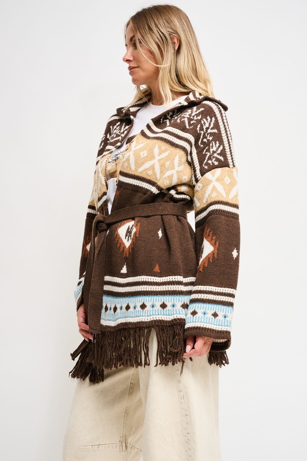 Geometrically Patterned Cardigan With Maryley Sash