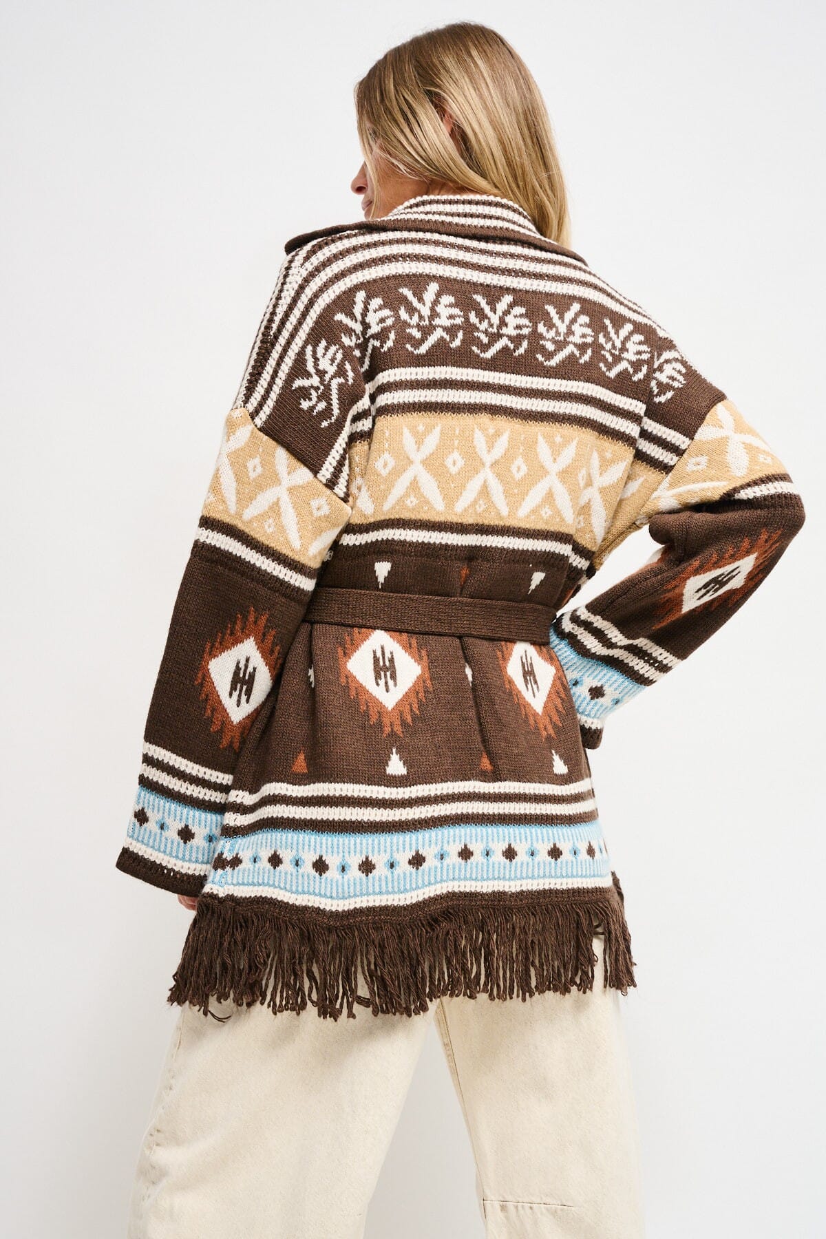 Geometrically Patterned Cardigan With Maryley Sash