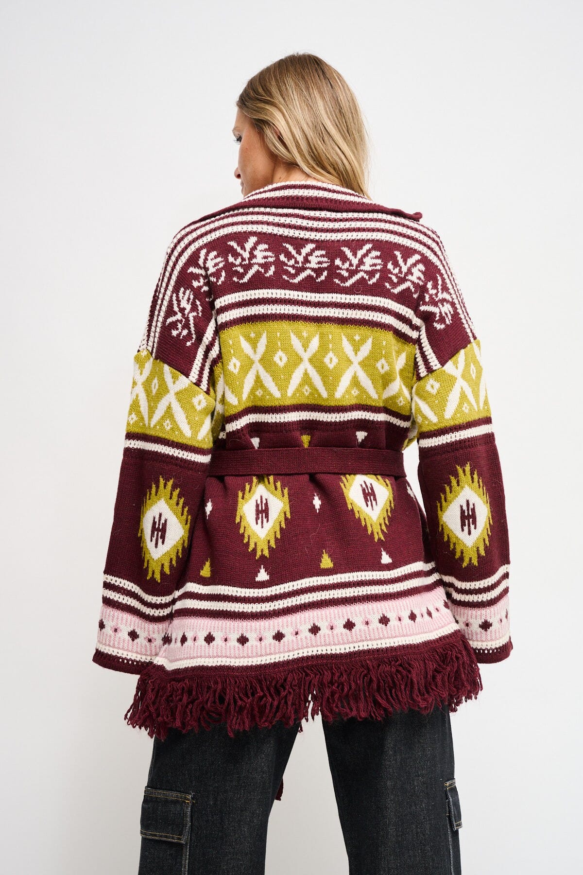 Geometrically Patterned Cardigan With Maryley Sash