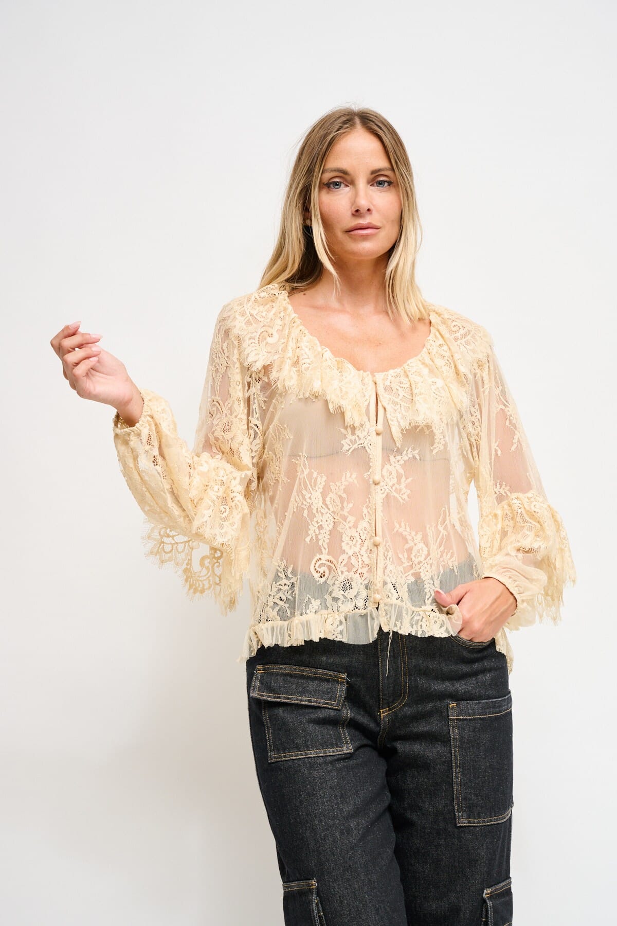 Camicia In Pizzo Con Rouches Maryley