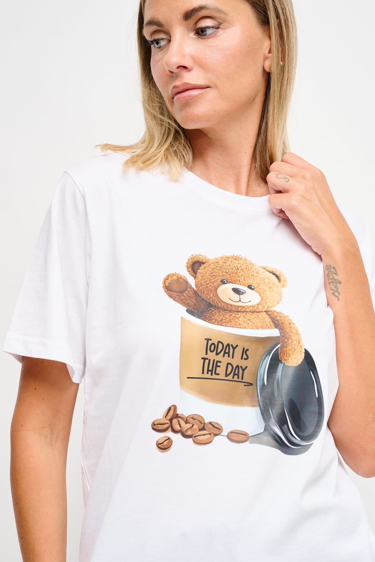 Maryley Coffee Bear Print T-Shirt