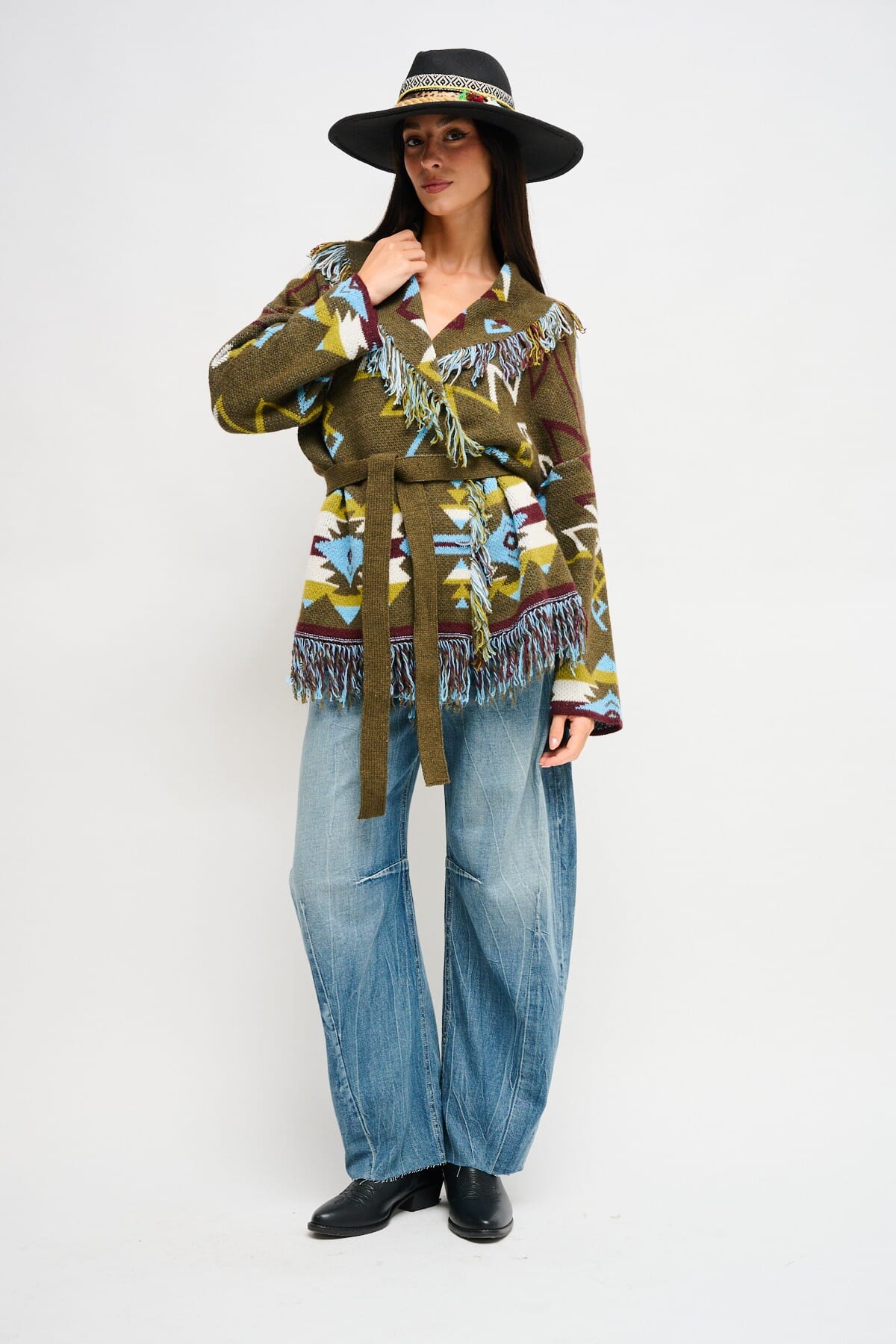 Maryley - Cardigan à motifs frangés avec ceinture