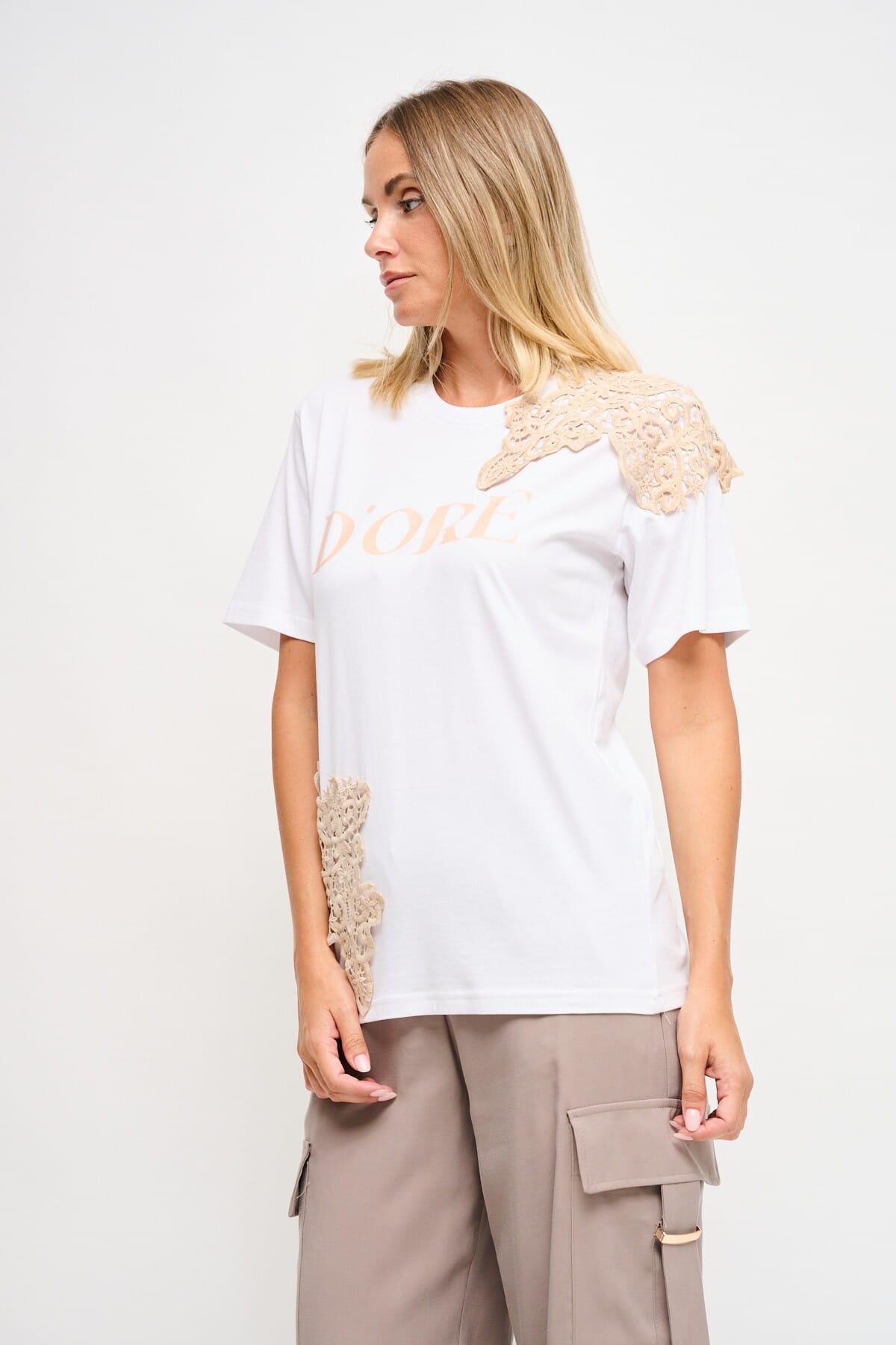 T-Shirt Con Stampa E Inserti In Pizzo Maryley