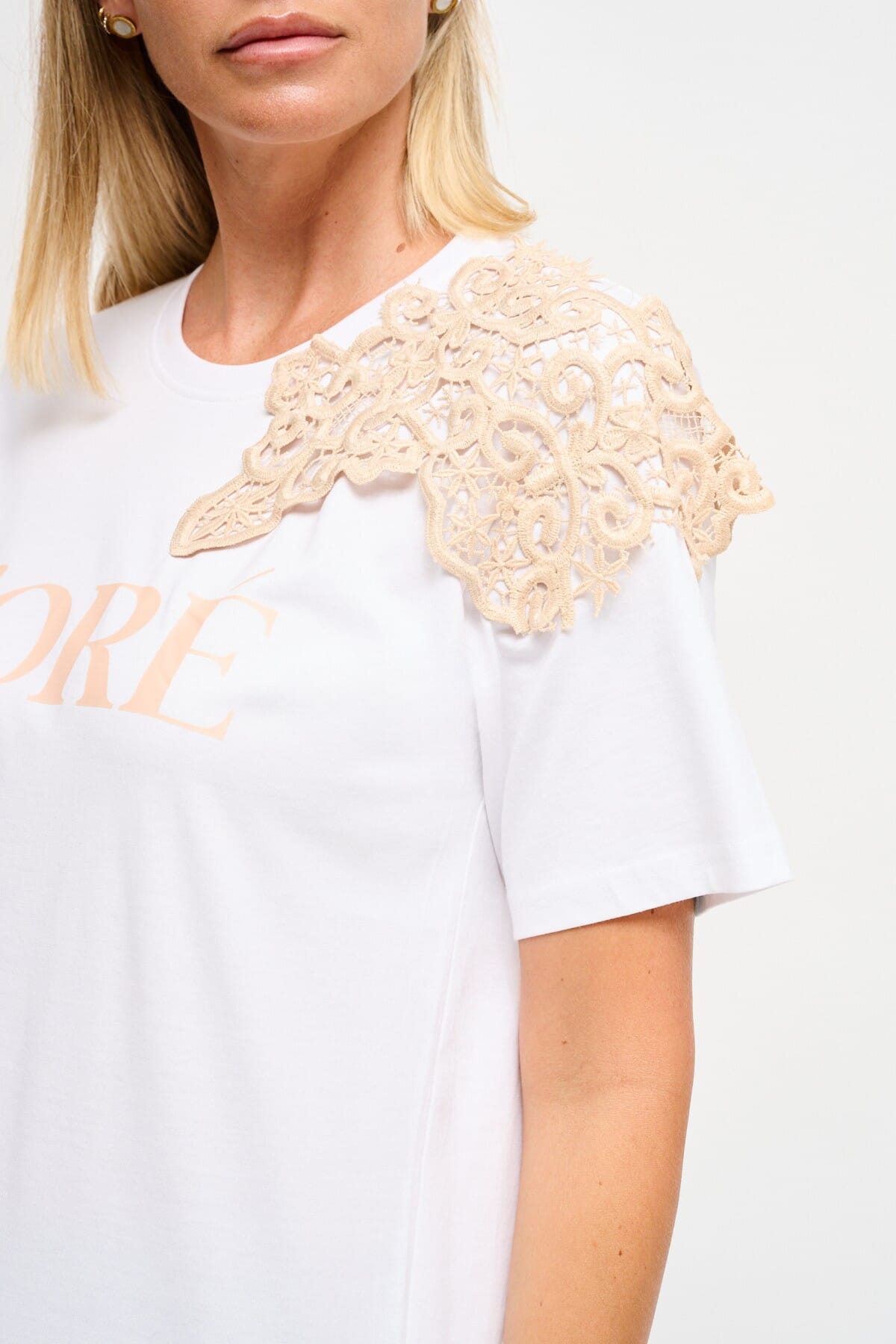 T-Shirt Con Stampa E Inserti In Pizzo Maryley