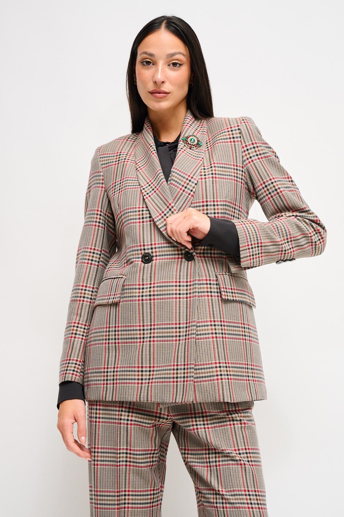 Giacca Check Doppiopetto Con Spilla Maryley