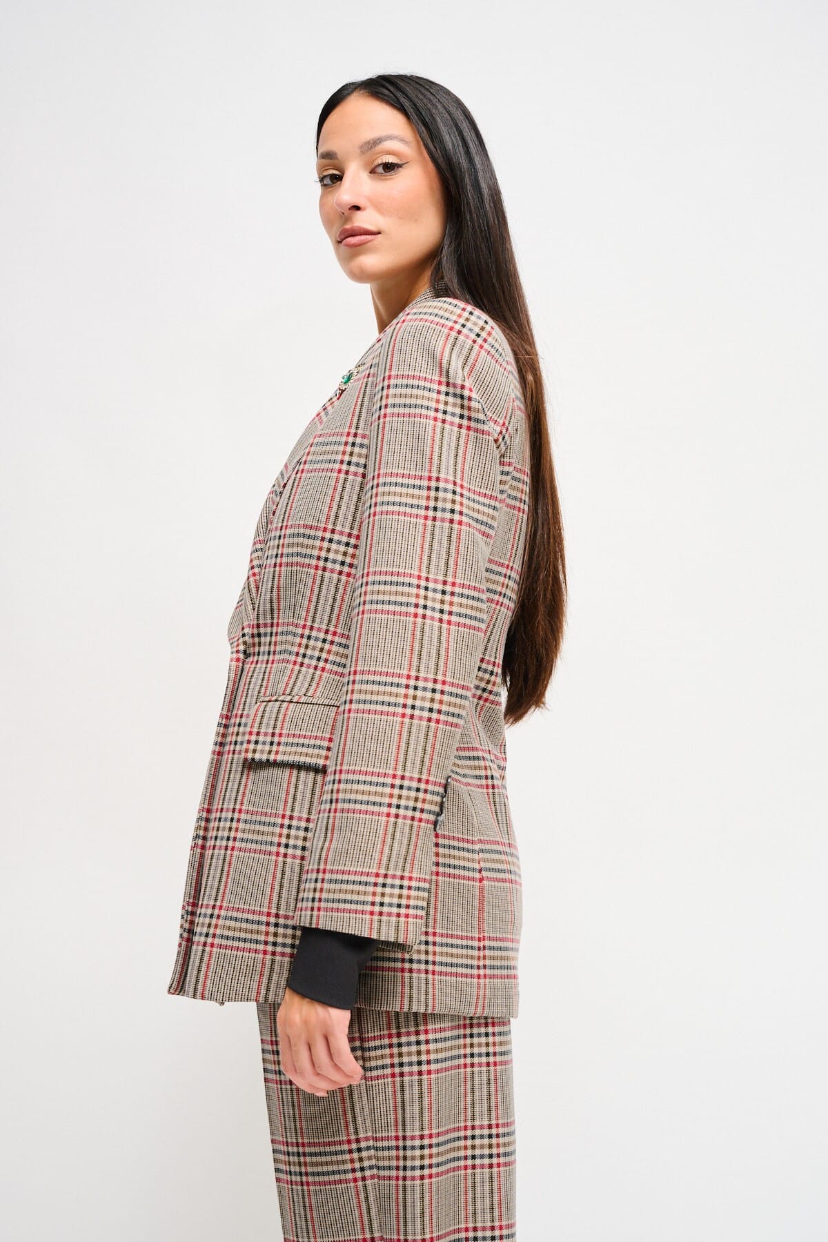 Giacca Check Doppiopetto Con Spilla Maryley