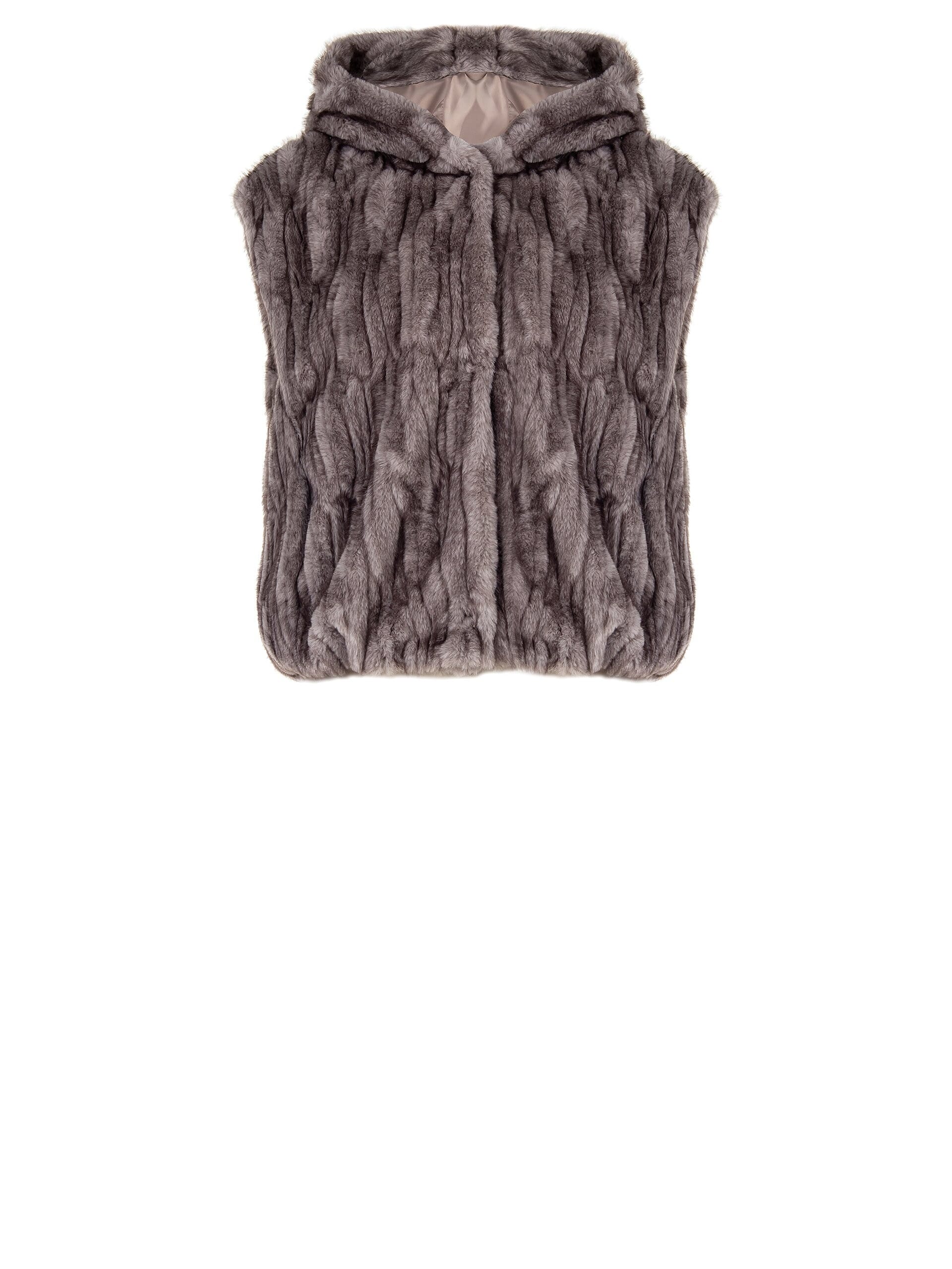 Cappotto Ampio Smanicato Con Cappuccio In Pelliccia Sintetica Rinascimento