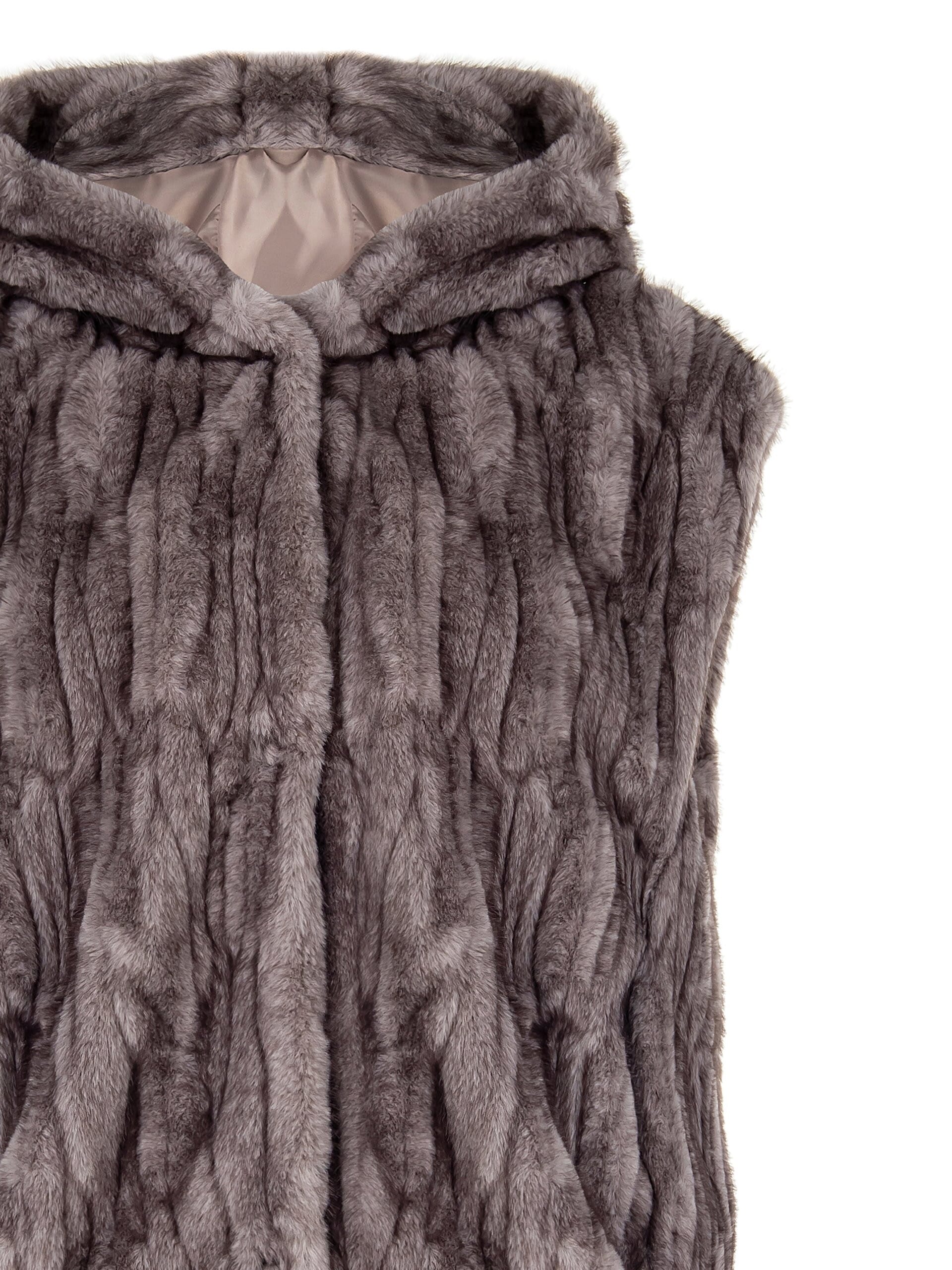 Cappotto Ampio Smanicato Con Cappuccio In Pelliccia Sintetica Rinascimento