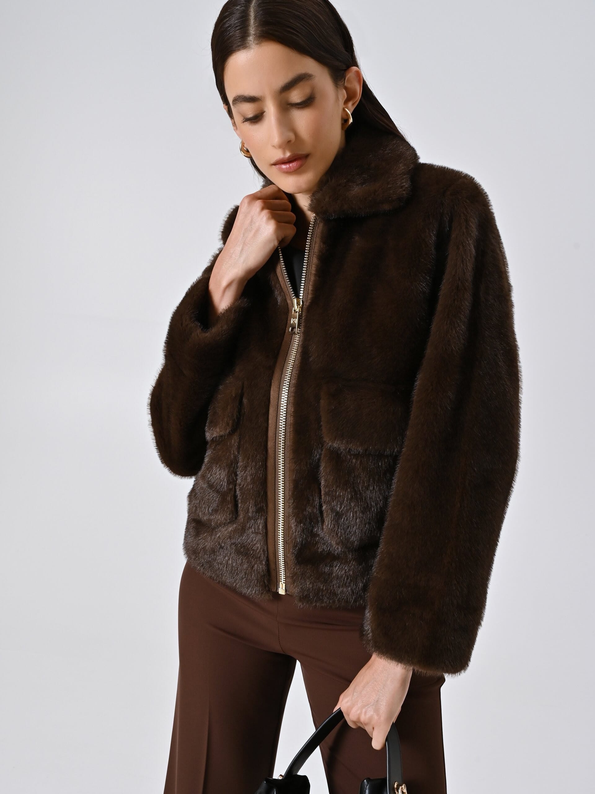 Short Synthetic Fur Coat With Maxi Pockets Rinascimento - Vestiti F