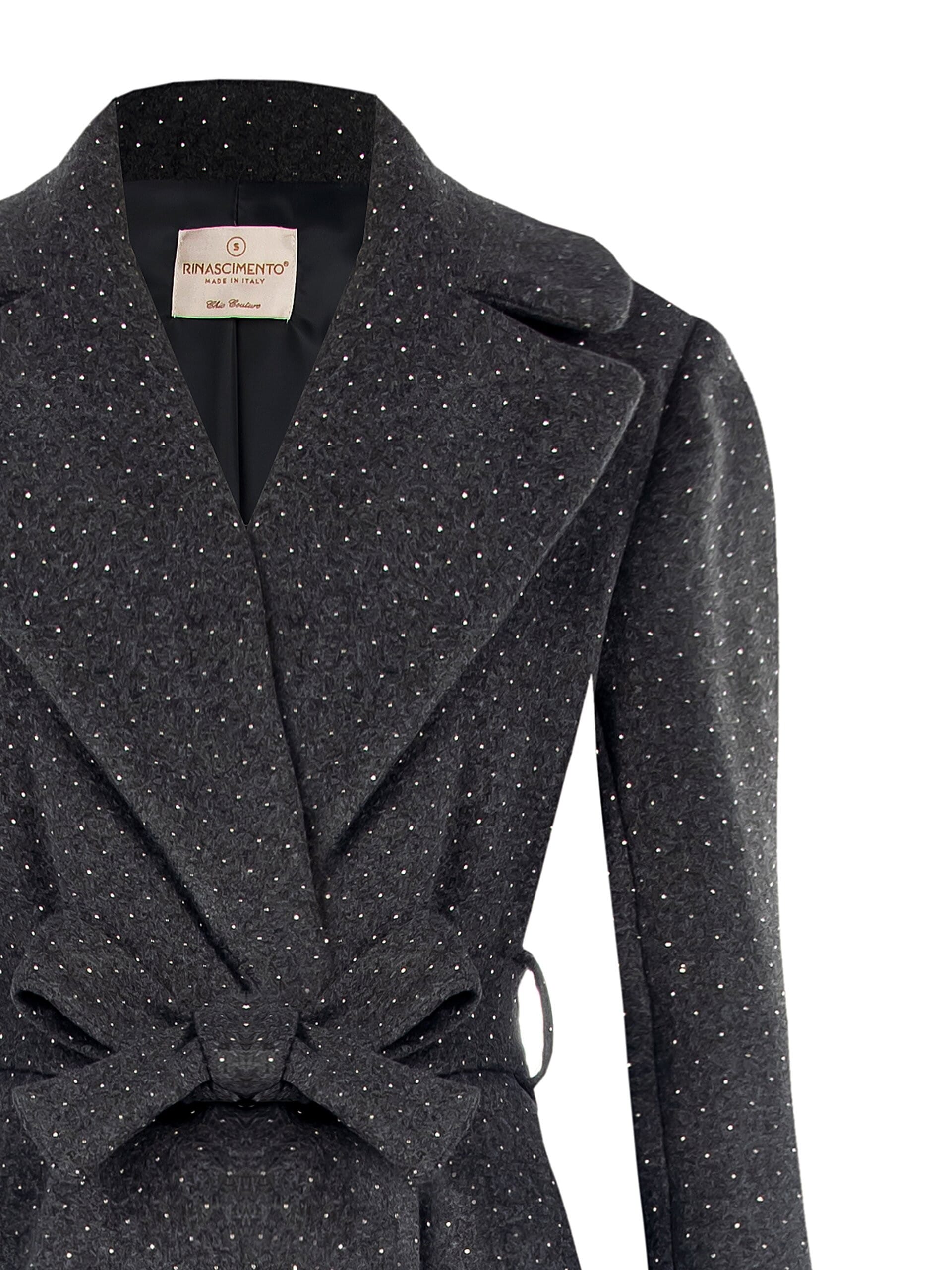 Cappotto Midi A Vestaglia Con Micro Strass All Over E Cintura Coordinata Rinascimento