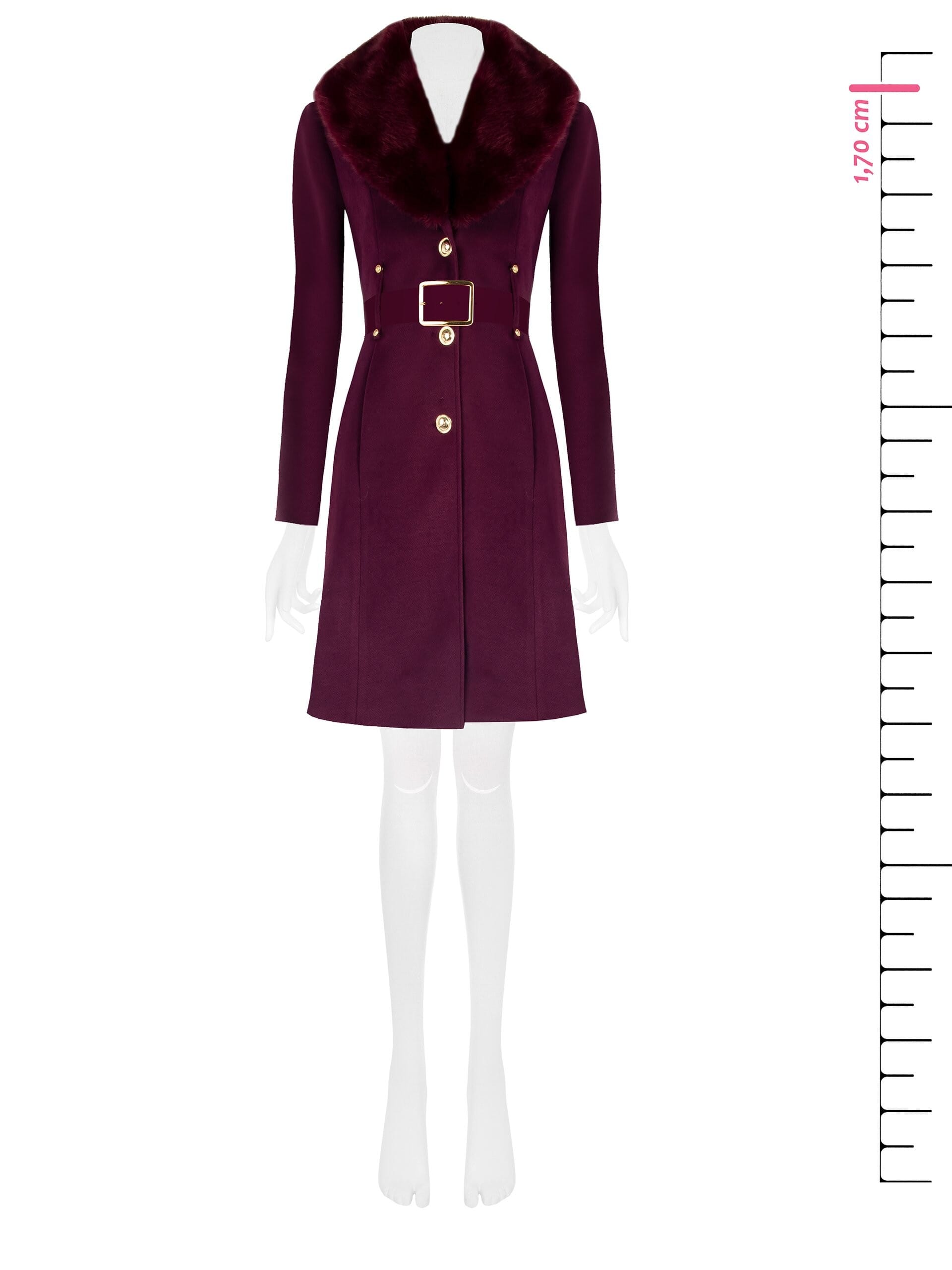 Cappotto Lungo Sfiancato In Velour Con Collo In Pelliccia Sintetica Removibile E Cintura In Similpelle Rinascimento