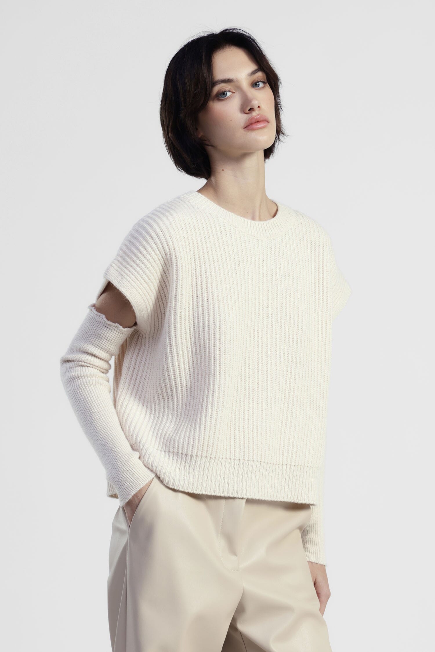 Crew Neck Sweater With Cut-Out Sleeves Dixie