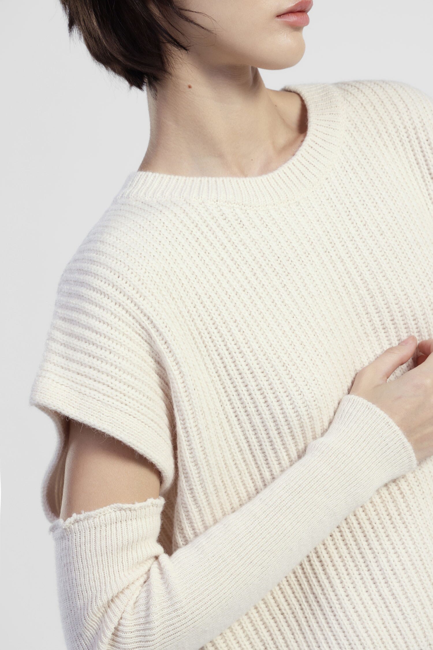 Crew Neck Sweater With Cut-Out Sleeves Dixie