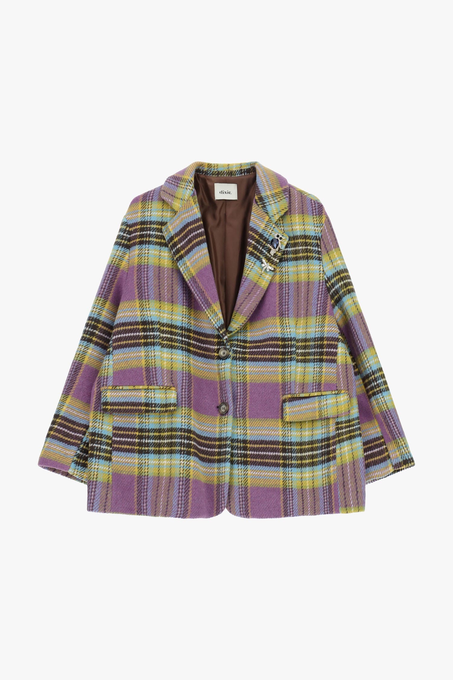 Blazer à carreaux avec poches sur le devant et épingle décorative Dixie