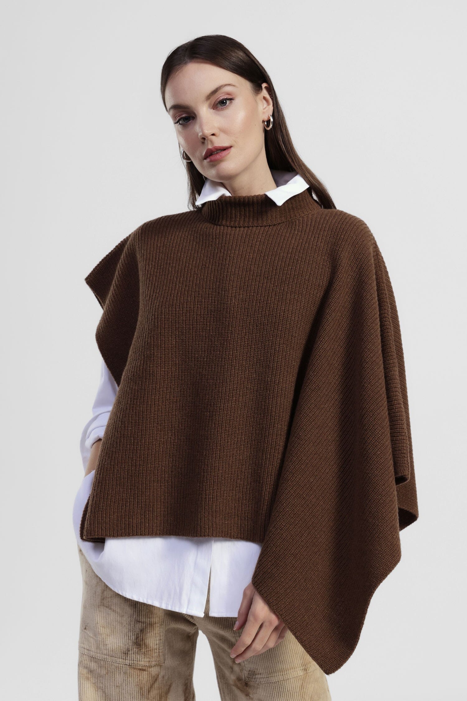 Dixie High Neck Wide Poncho Sweater