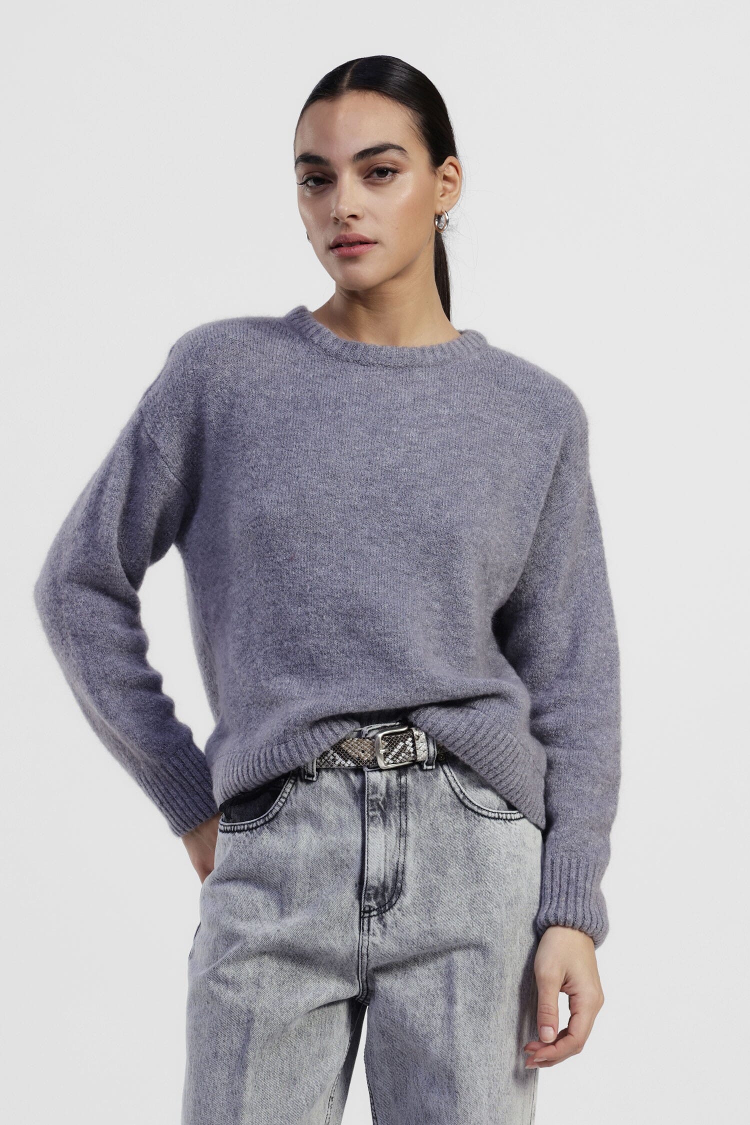 Crew Neck Sweater With Exposed Lace Trim Dixie