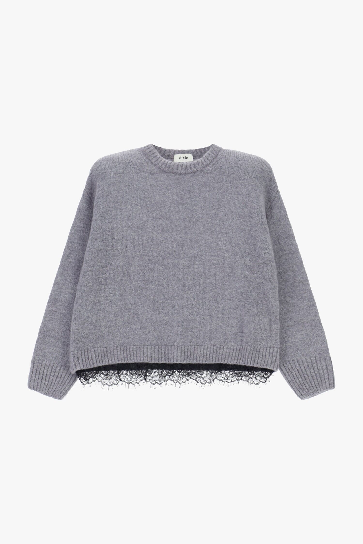 Crew Neck Sweater With Exposed Lace Trim Dixie