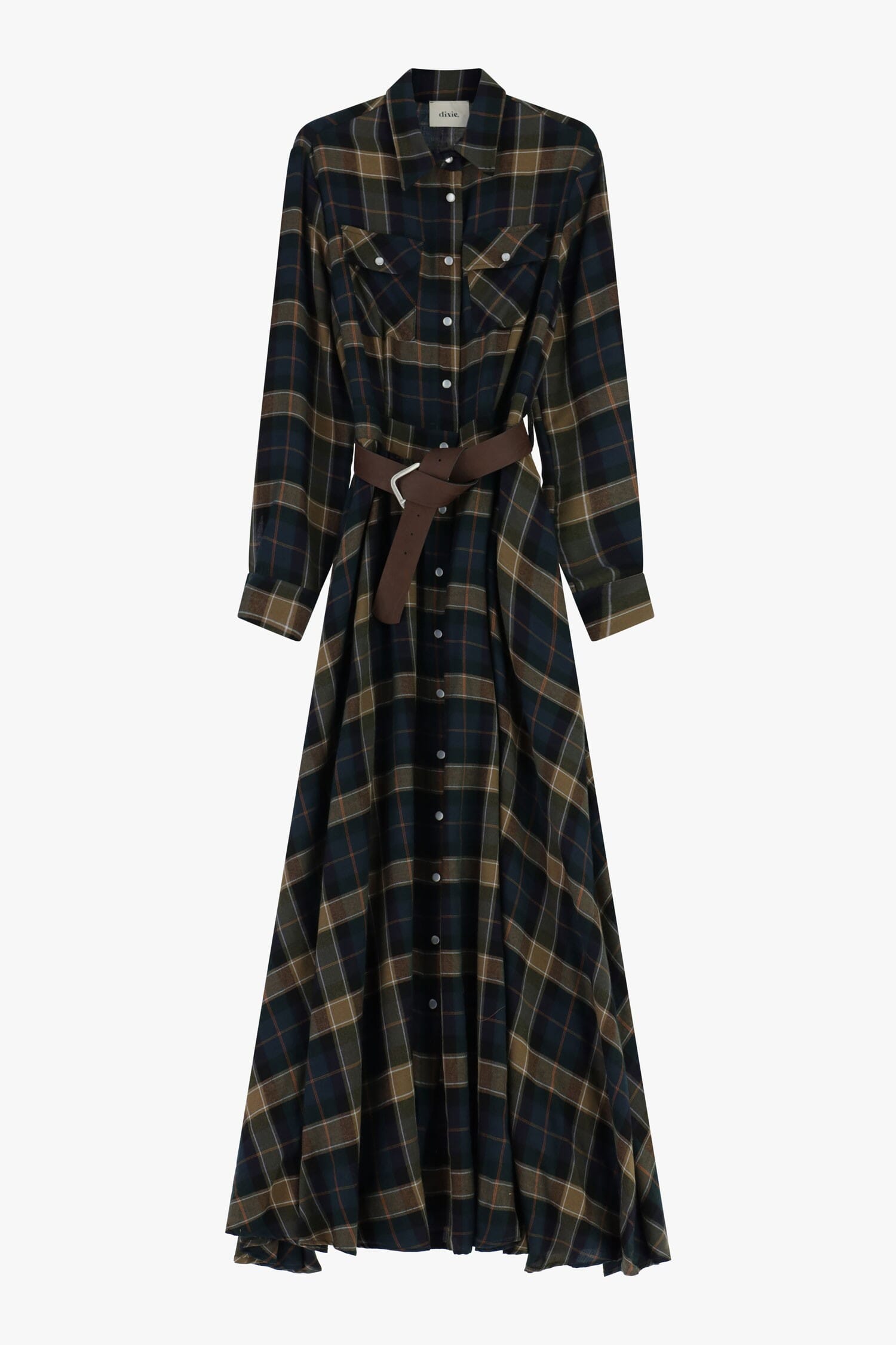 Long Checkered Dress With Belt And Dixie Pockets