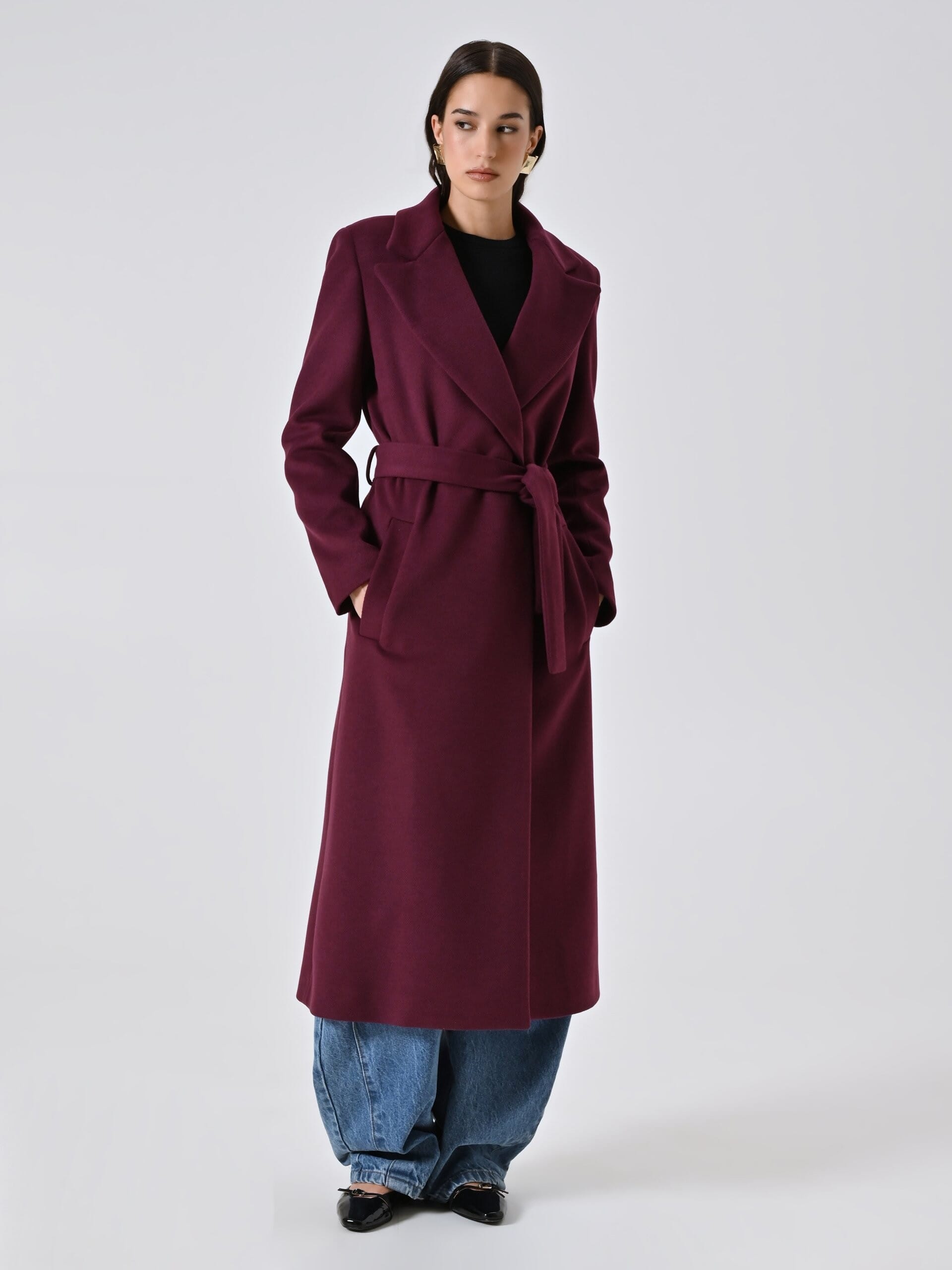 Manteau long en velours avec ceinture coordonnée Rinascimento