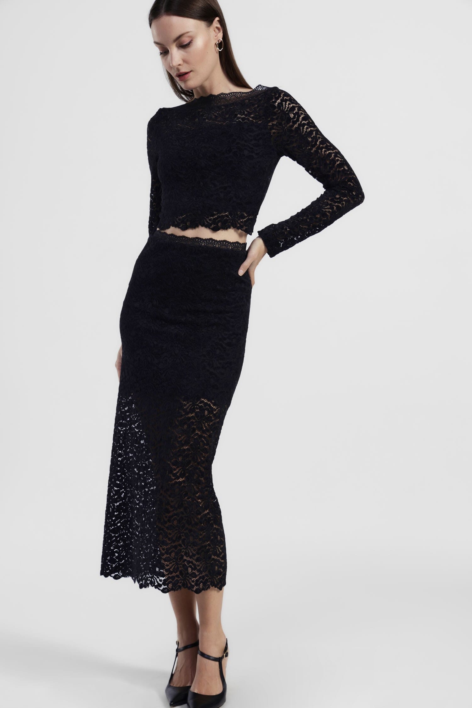 Dixie Lace Midi Skirt With Front Panel