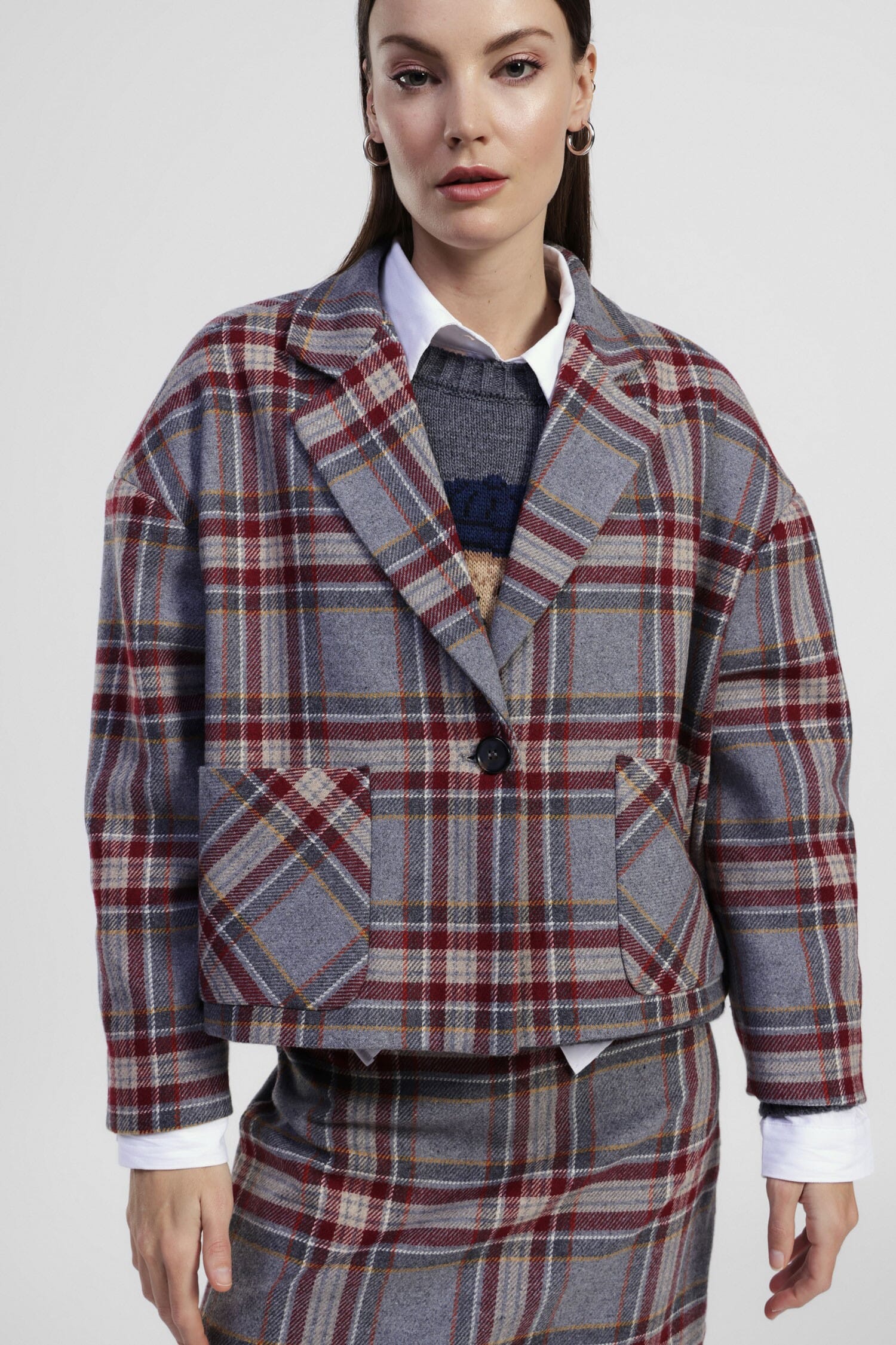 Blazer Corto A Quadri Con Tasche Applicate Dixie