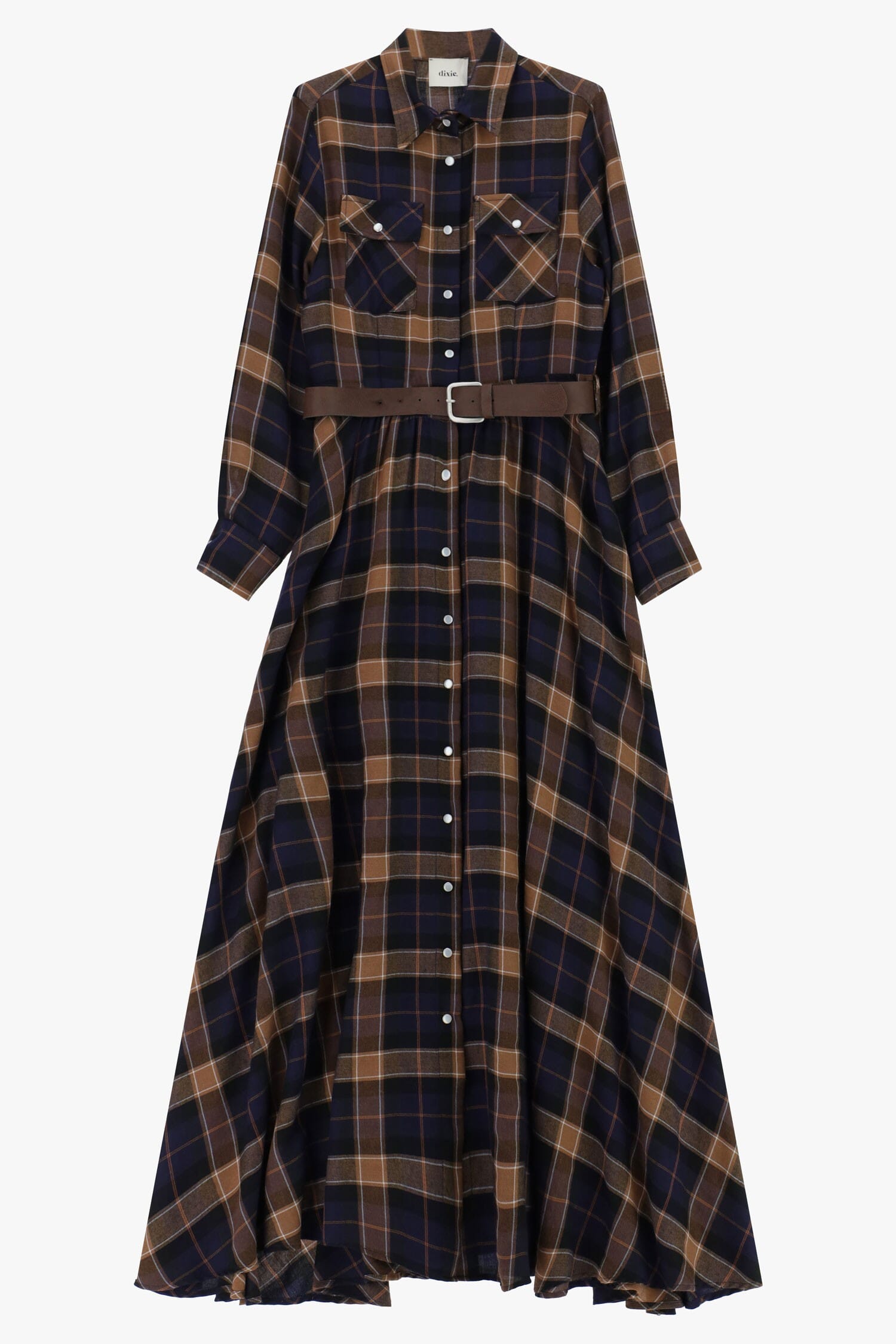 Long Checkered Dress With Belt And Dixie Pockets