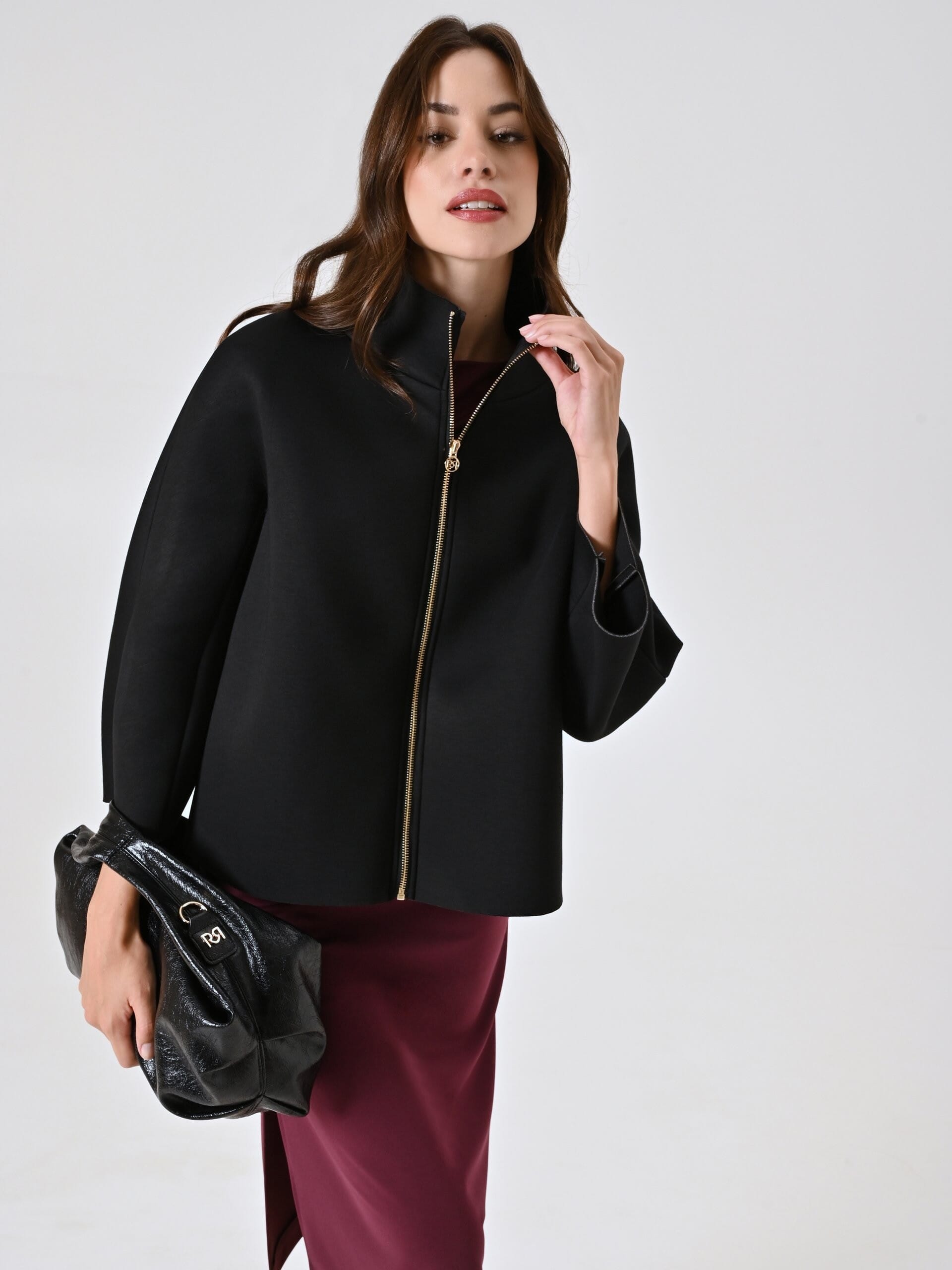 Cappotto Corto Over Effetto Mantella In Neoprene Rinascimento