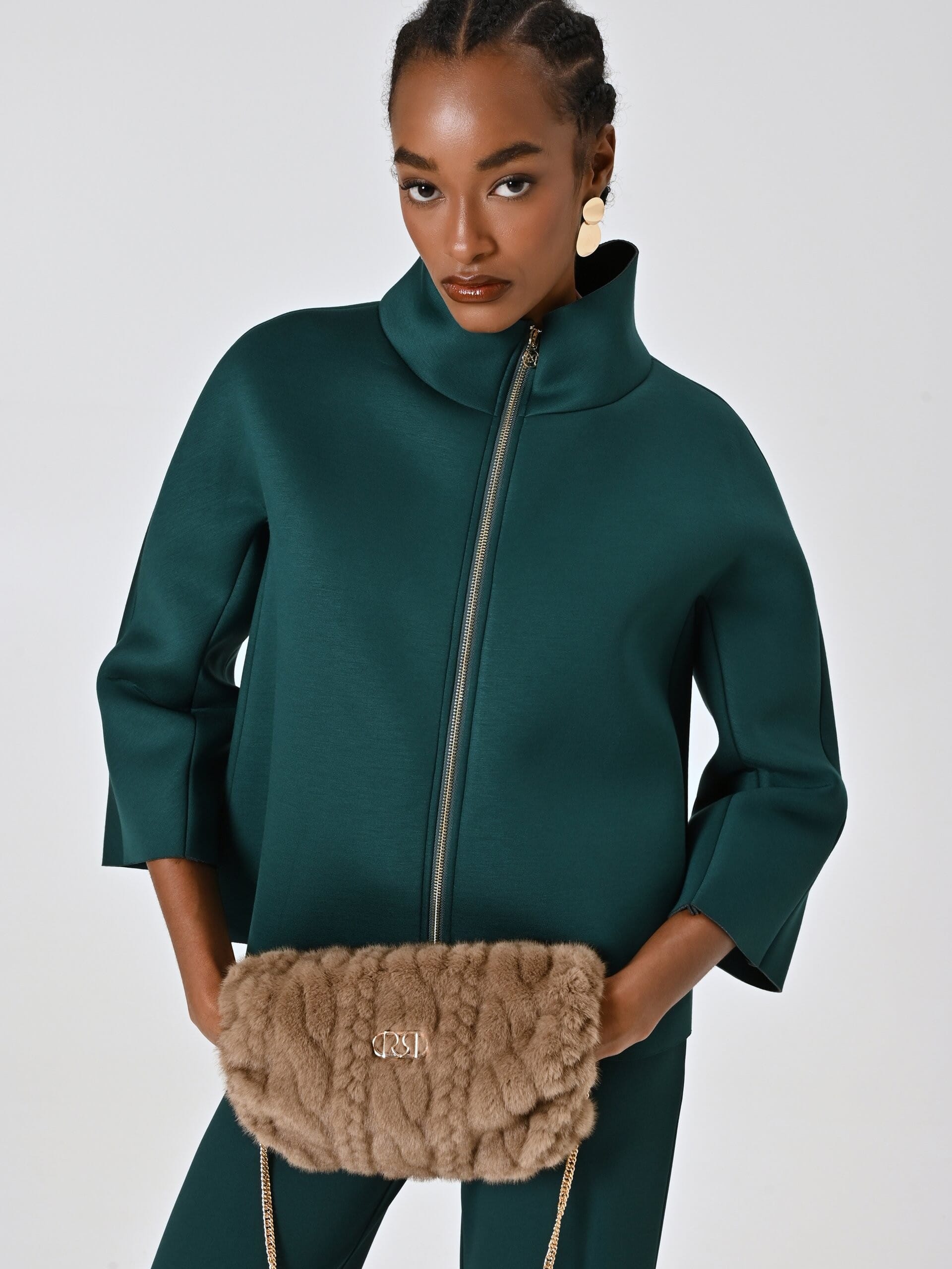 Cappotto Corto Over Effetto Mantella In Neoprene Rinascimento