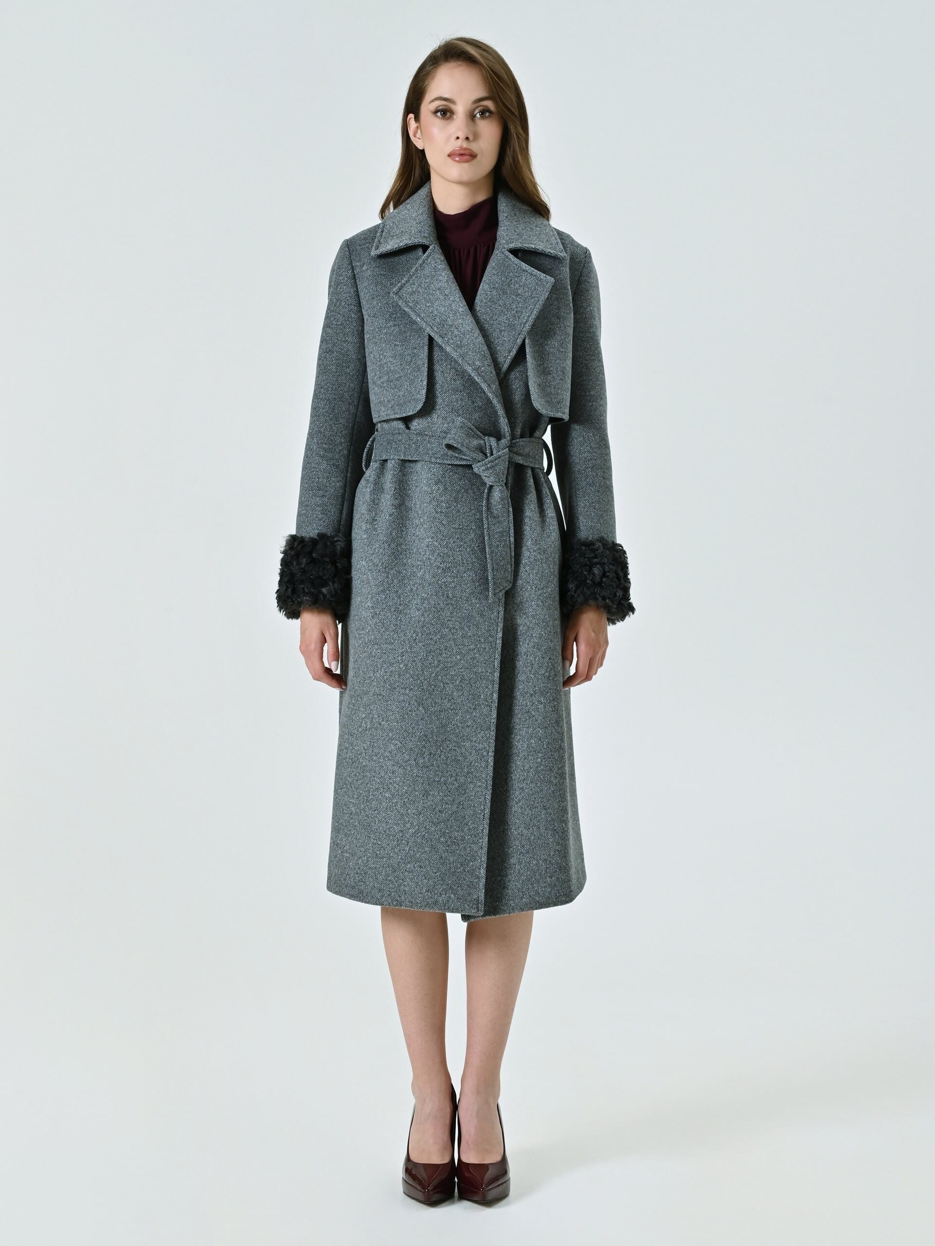 Cappotto Lungo Trench A Spina Di Pesce Con Cintura Coordinata Rinascimento