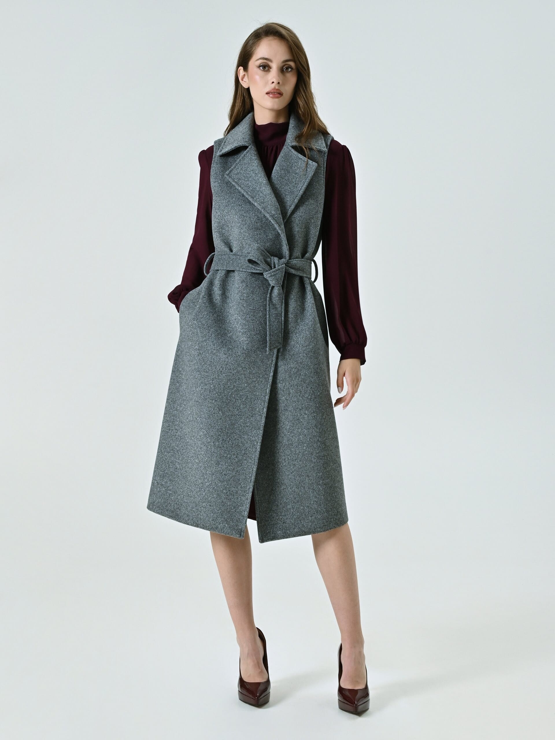 Cappotto Lungo Trench A Spina Di Pesce Con Cintura Coordinata Rinascimento