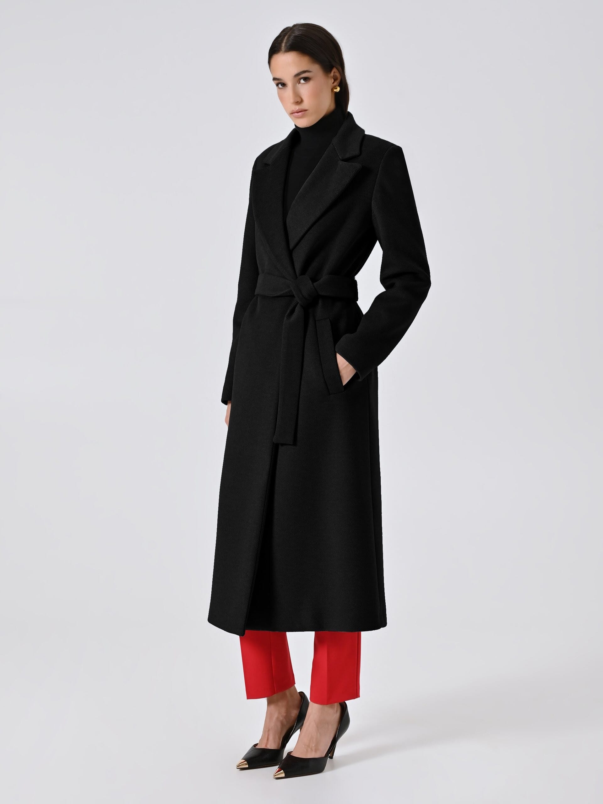 Manteau long en velours avec ceinture coordonnée Rinascimento