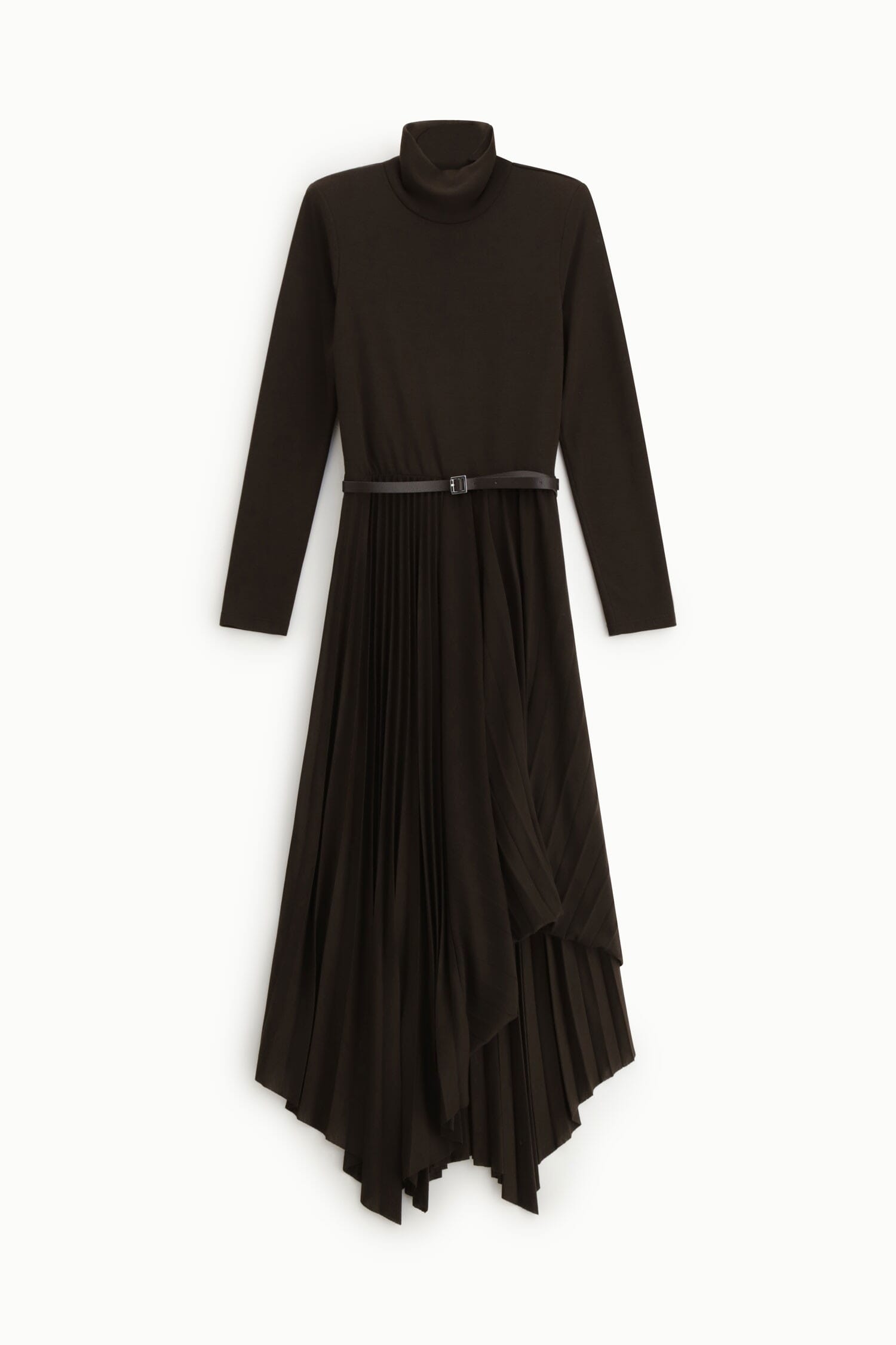 Robe longue à col montant avec jupe asymétrique plissée Dixie